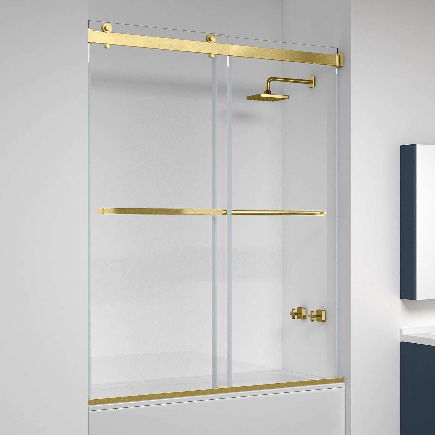 Spezia Double Sliding Frameless Tub Door- 60" W x 58" H