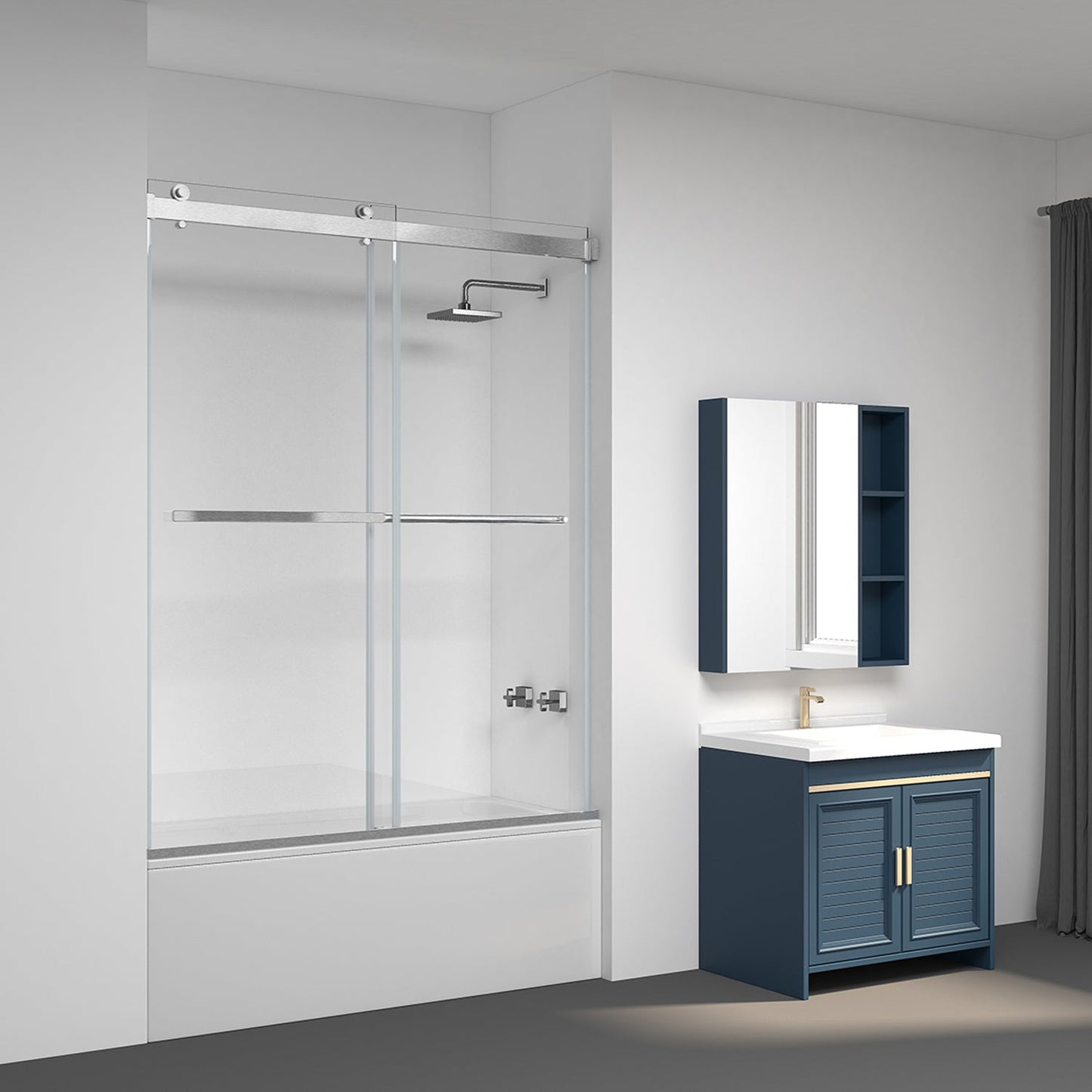 Spezia Double Sliding Frameless Tub Door- 60" W x 58" H
