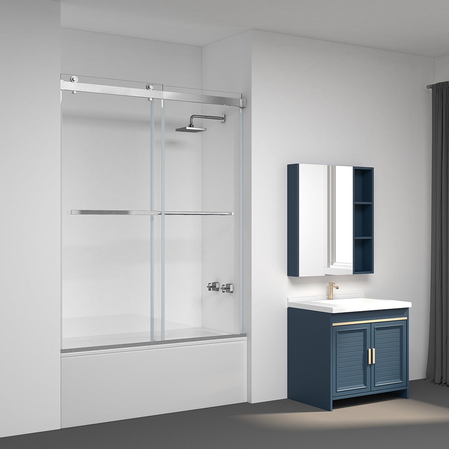 Spezia Double Sliding Frameless Tub Door- 60" W x 58" H