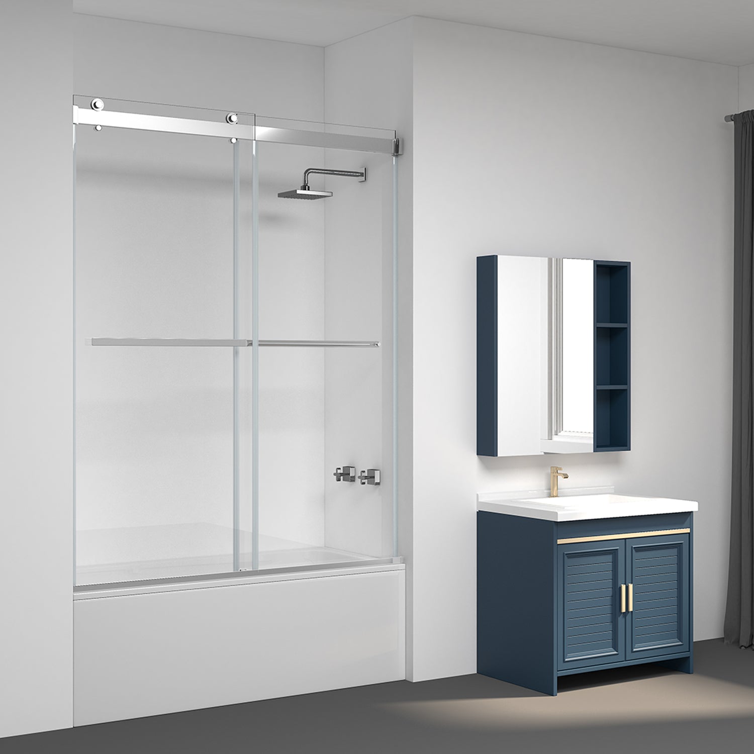 Spezia Double Sliding Frameless Tub Door- 60" W x 58" H