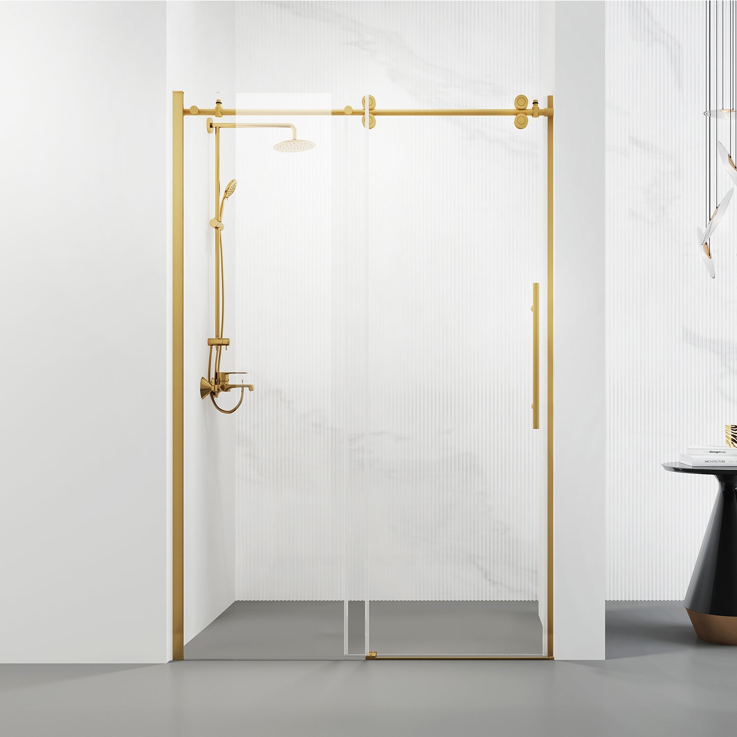 Massa Single Sliding Frameless Shower Door in Brushed Gold