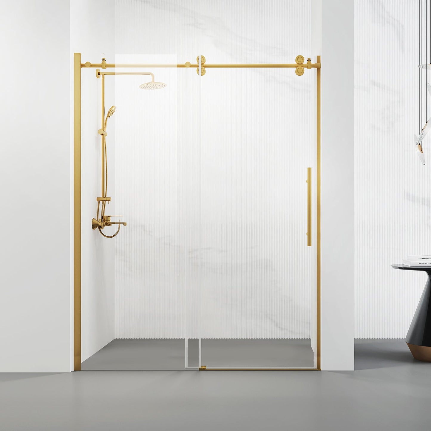 Massa Single Sliding Frameless Shower Door in Brushed Gold