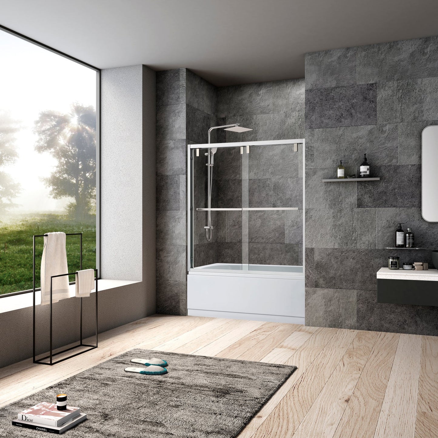 Brescia 60" W x 58" H Double Sliding Framed Tub Door