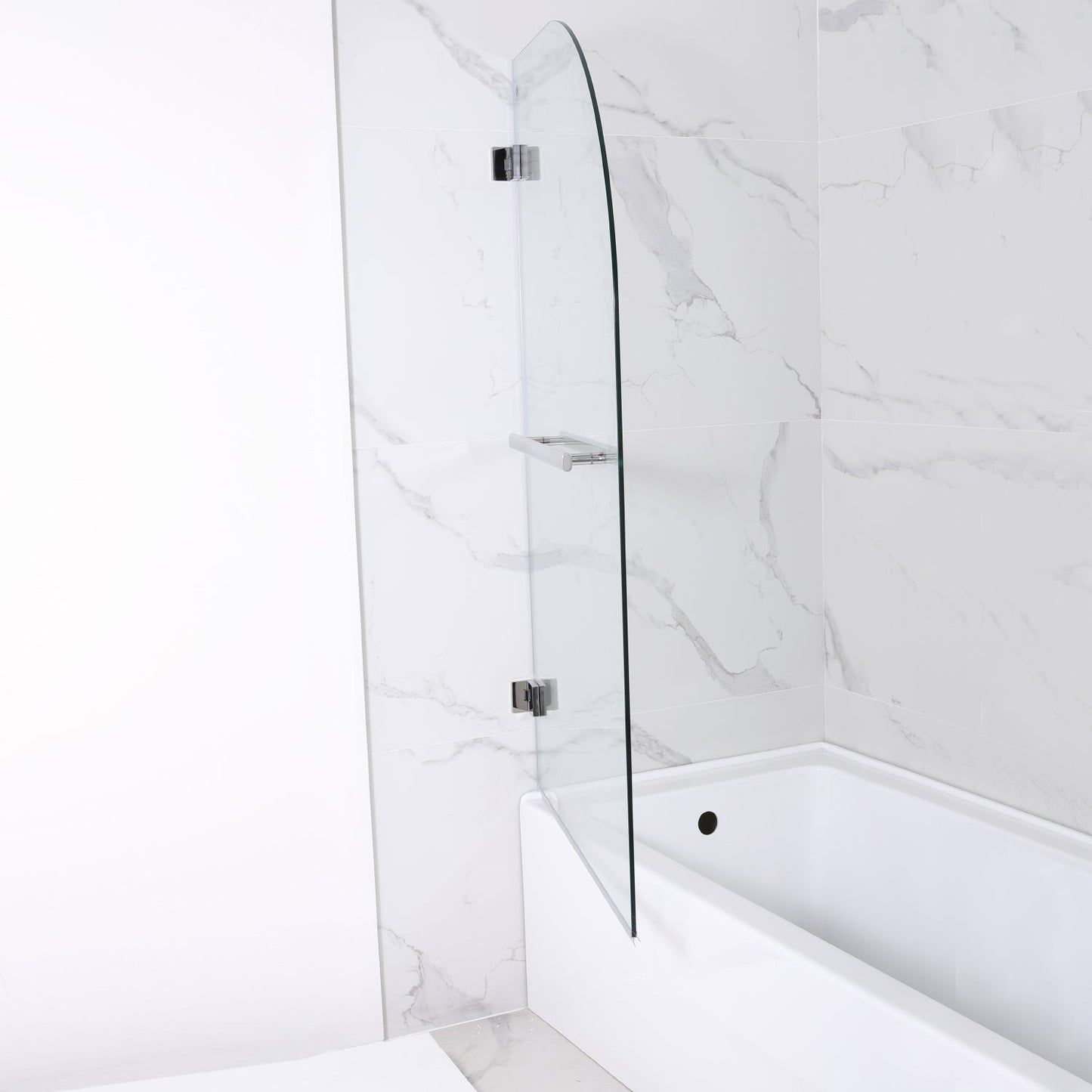 Napoli 34" W x 58" H Hinged Frameless Tub Door in Matte Black