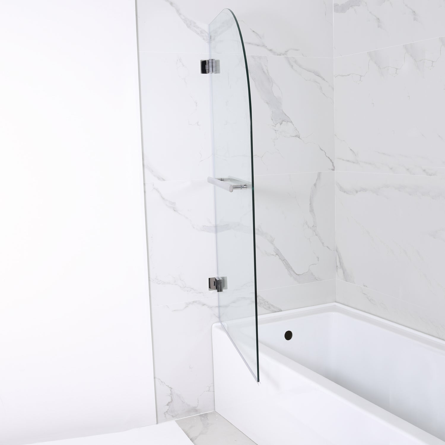 Napoli 34" W x 58" H Hinged Frameless Tub Door in Matte Black