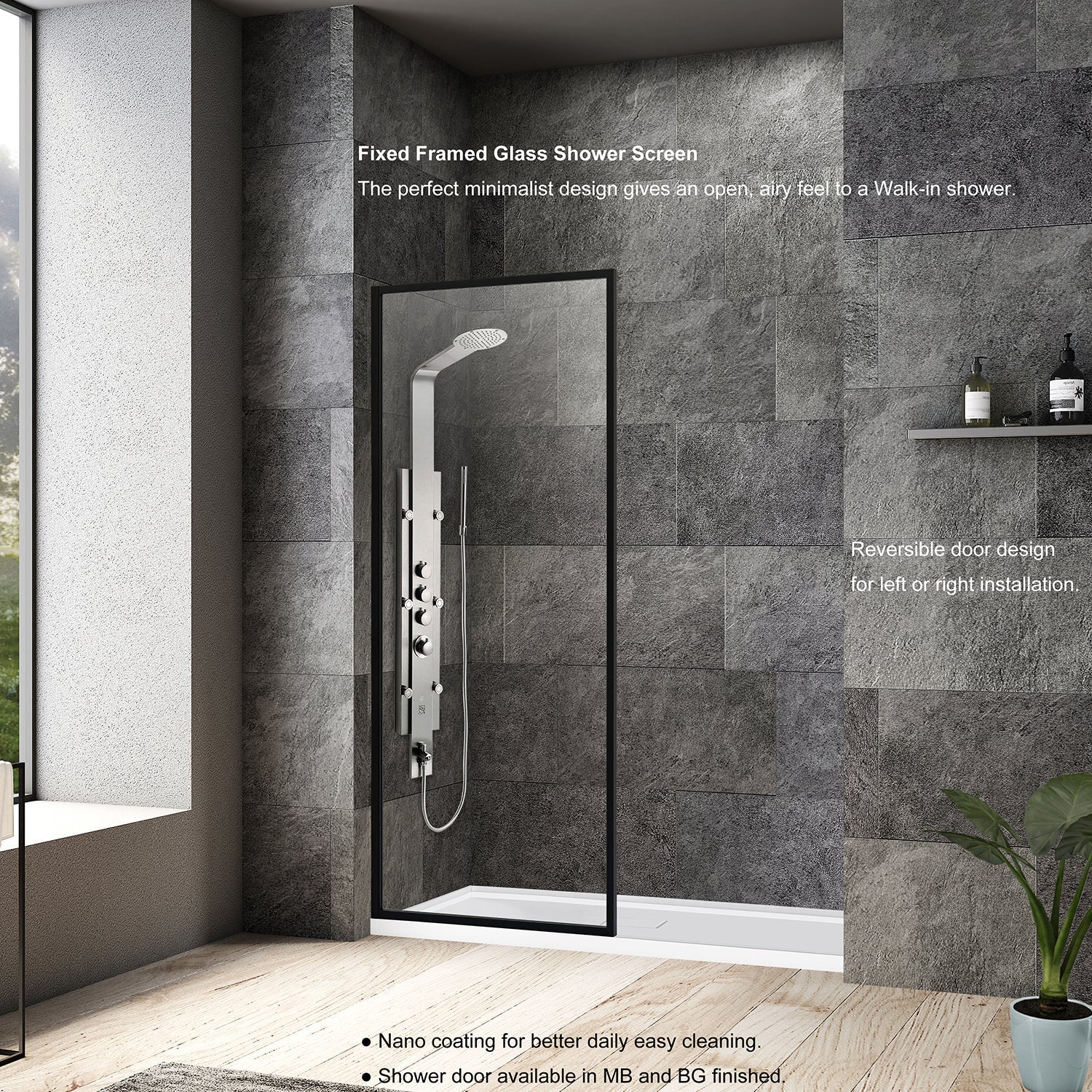Arcos 34" W x 74" H Framed Fixed Glass Panel