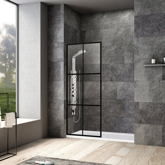 Azpeitia 34" W x 74" H Framed Fixed Glass Panel in Matte Black