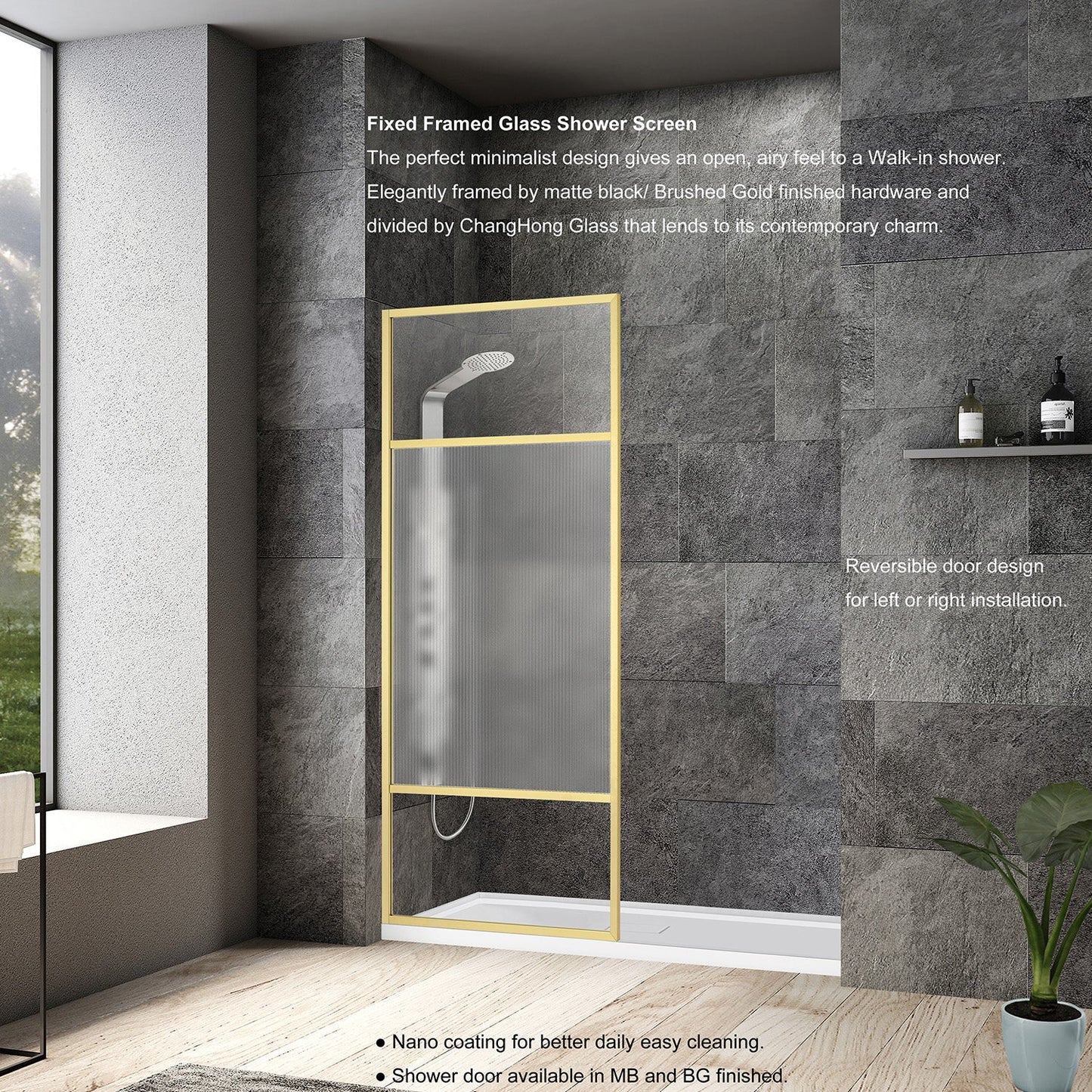 Tafalla 34" W x 74" H Frameless Fixed Glass Panel