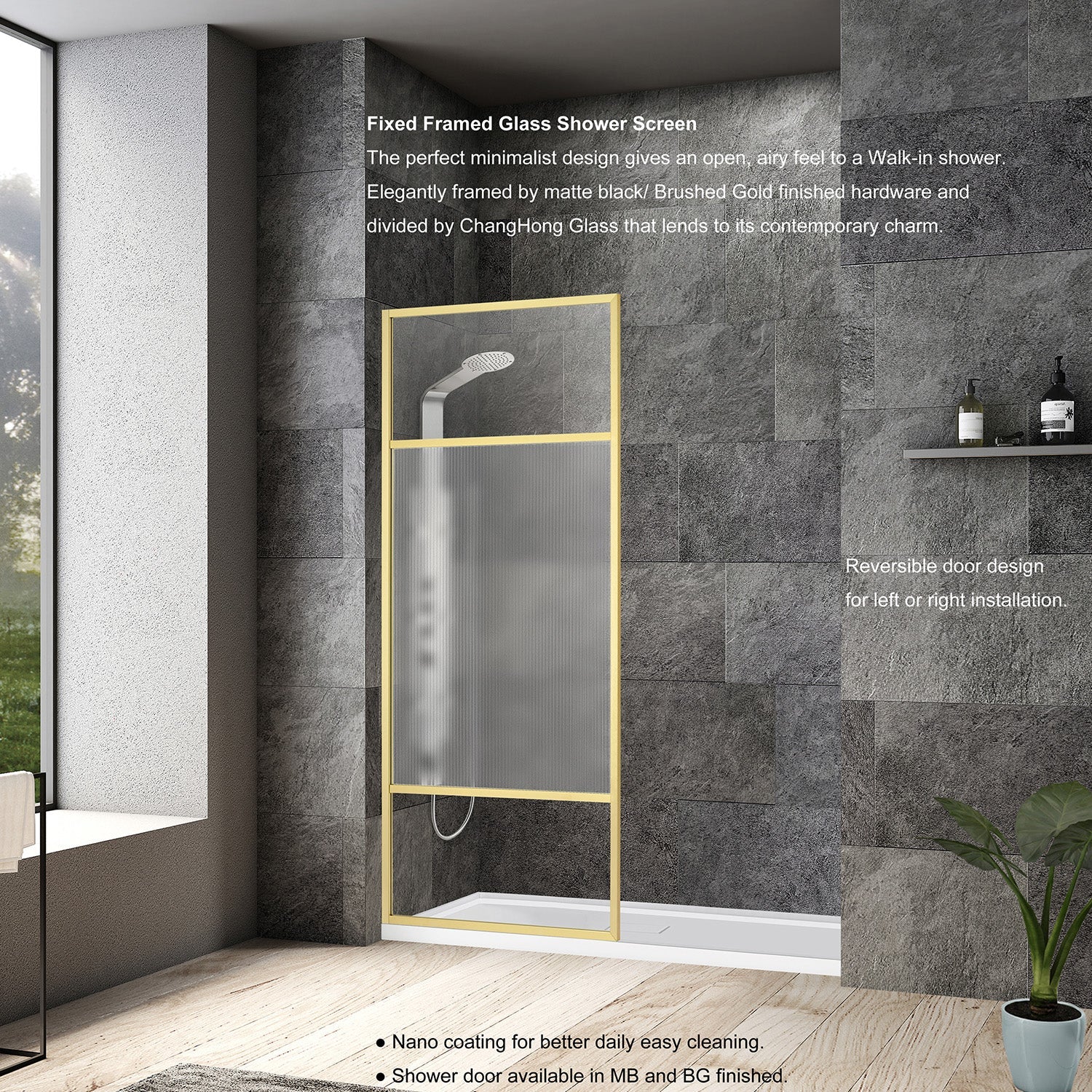 Tafalla 34" W x 74" H Frameless Fixed Glass Panel