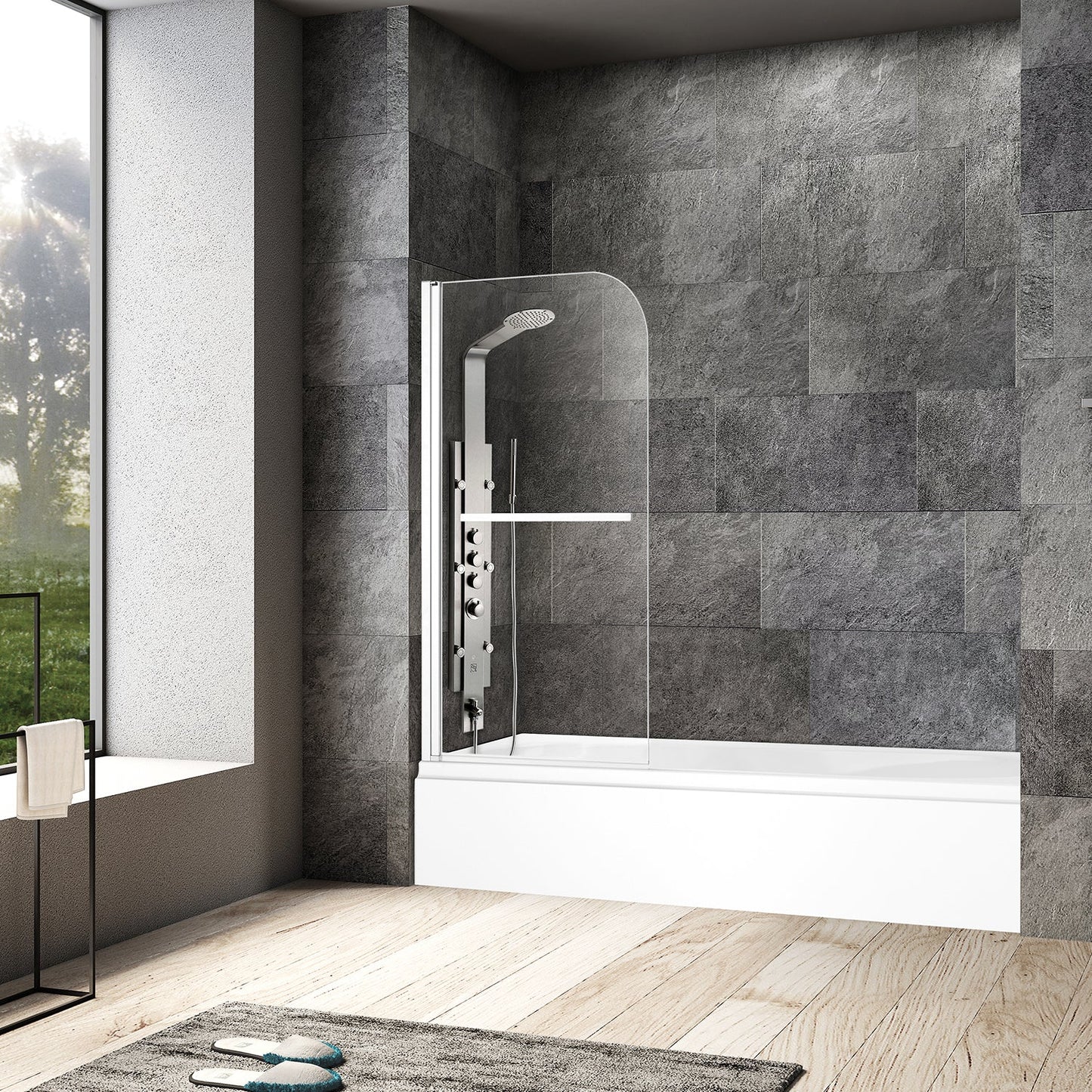 Olivenza Hinged Frameless Tub Door - 31" W x 55" H