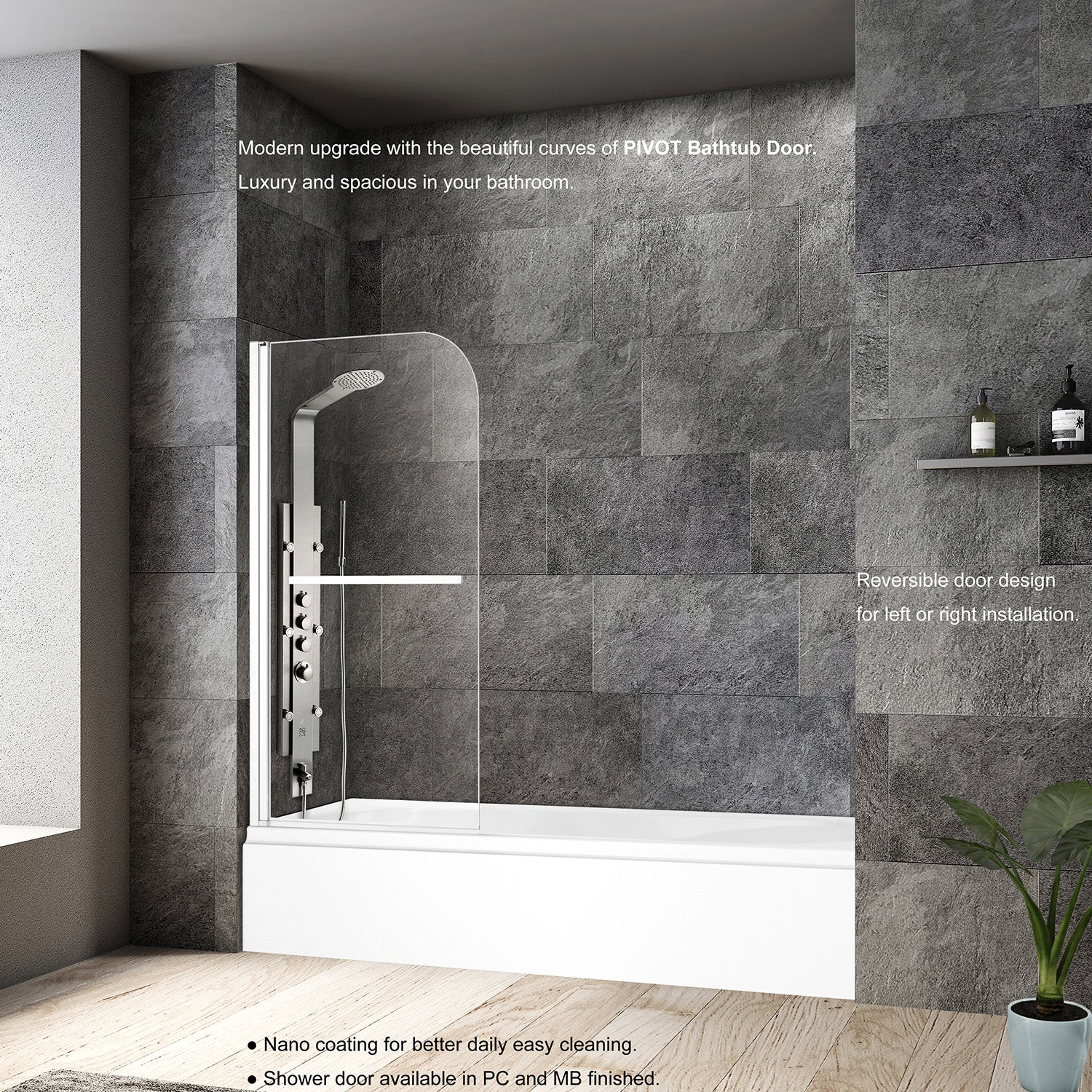 Olivenza Hinged Frameless Tub Door - 31" W x 55" H
