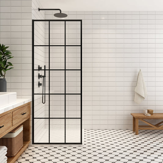 Puente 34" W x 78" H Fixed Single Panel Frameless Shower Door in Matte Black with Clear Glass