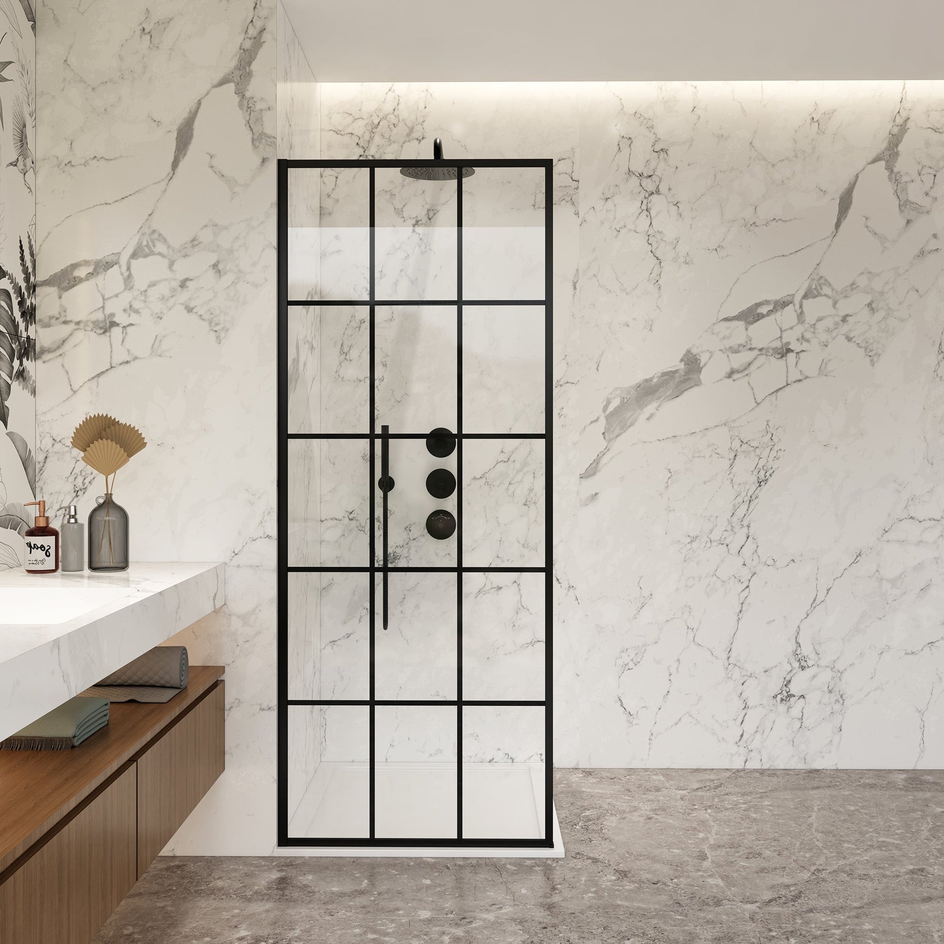 Puente 34" W x 78" H Fixed Single Panel Frameless Shower Door in Matte Black with Clear Glass