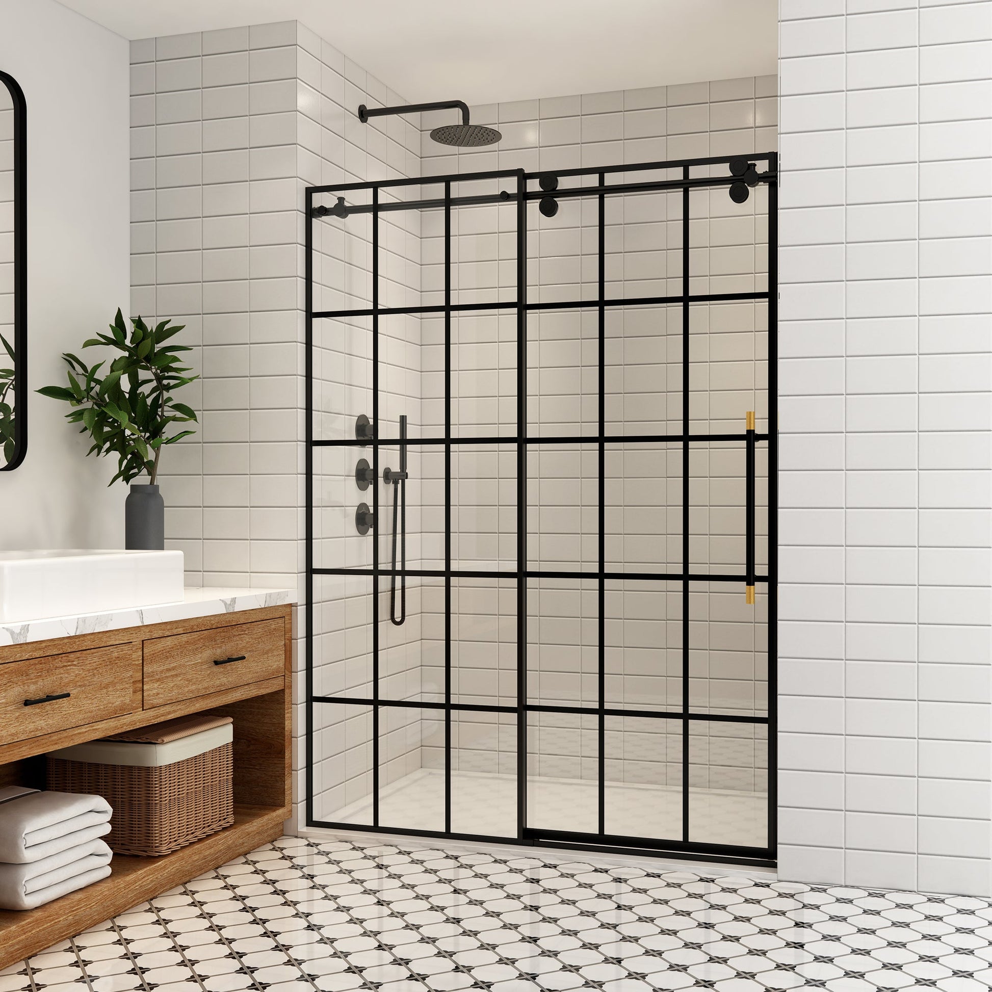 Puente Single Sliding Frameless Shower Door in Matte Black