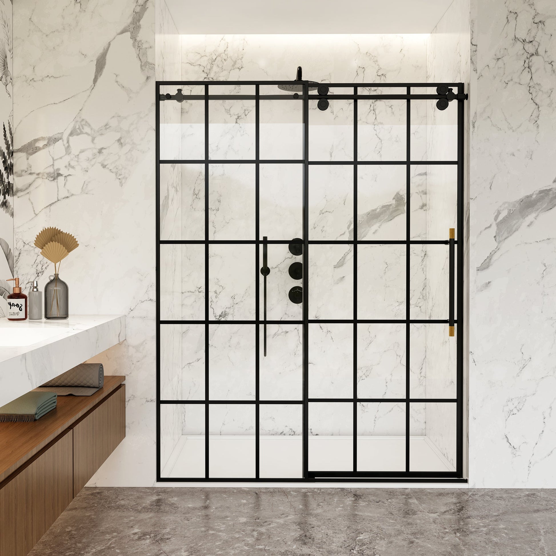 Puente Single Sliding Frameless Shower Door in Matte Black