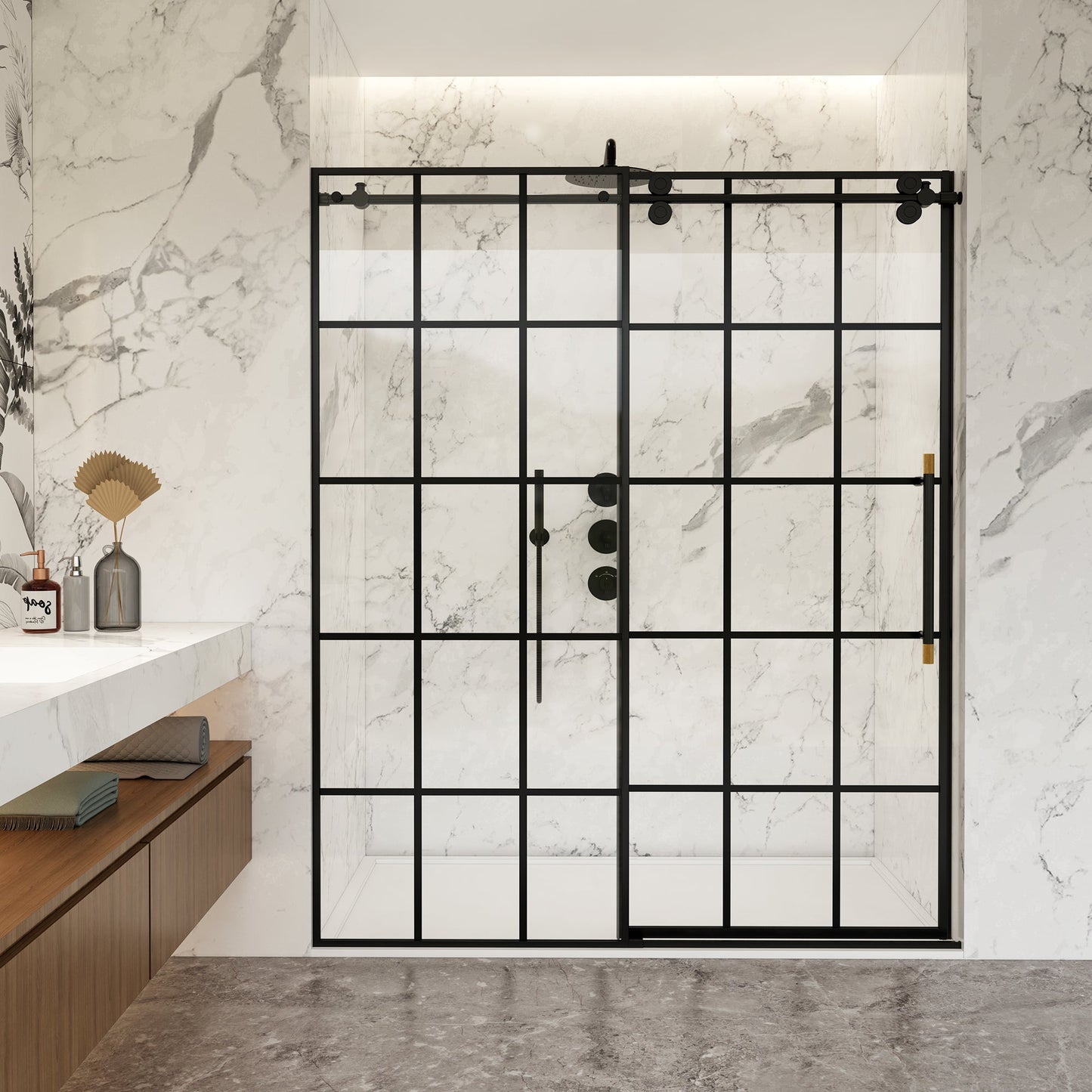 Puente Single Sliding Frameless Shower Door in Matte Black