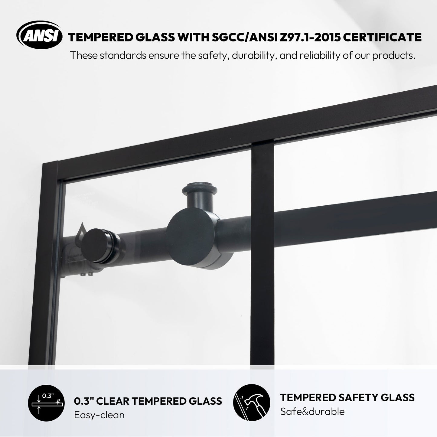 Puente Rectangle Single Sliding Frameless Shower Enclosure in Matte Black