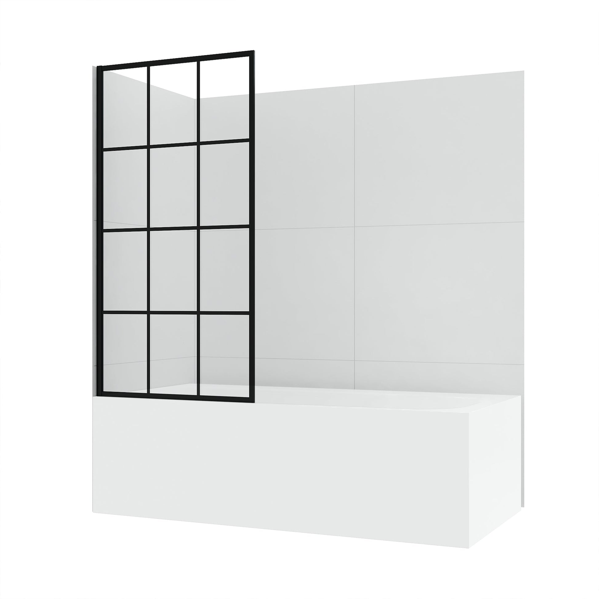 Puente 34" W x 58" H Bathtub Screen Frameless Glass Shower Door Tempered Glass Shower Panel in Matte Black