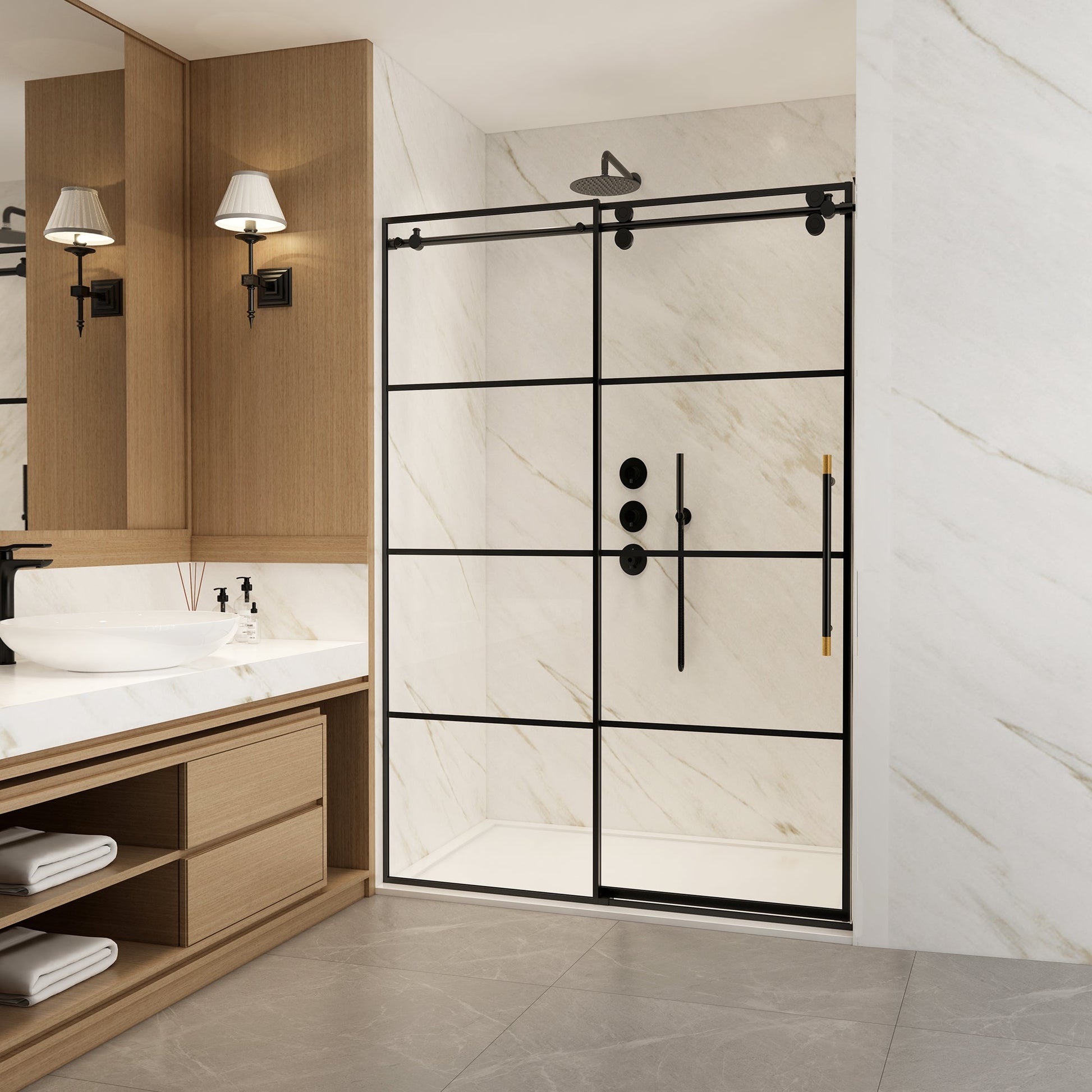 Losar Single Sliding Frameless Shower Door in Matte Black