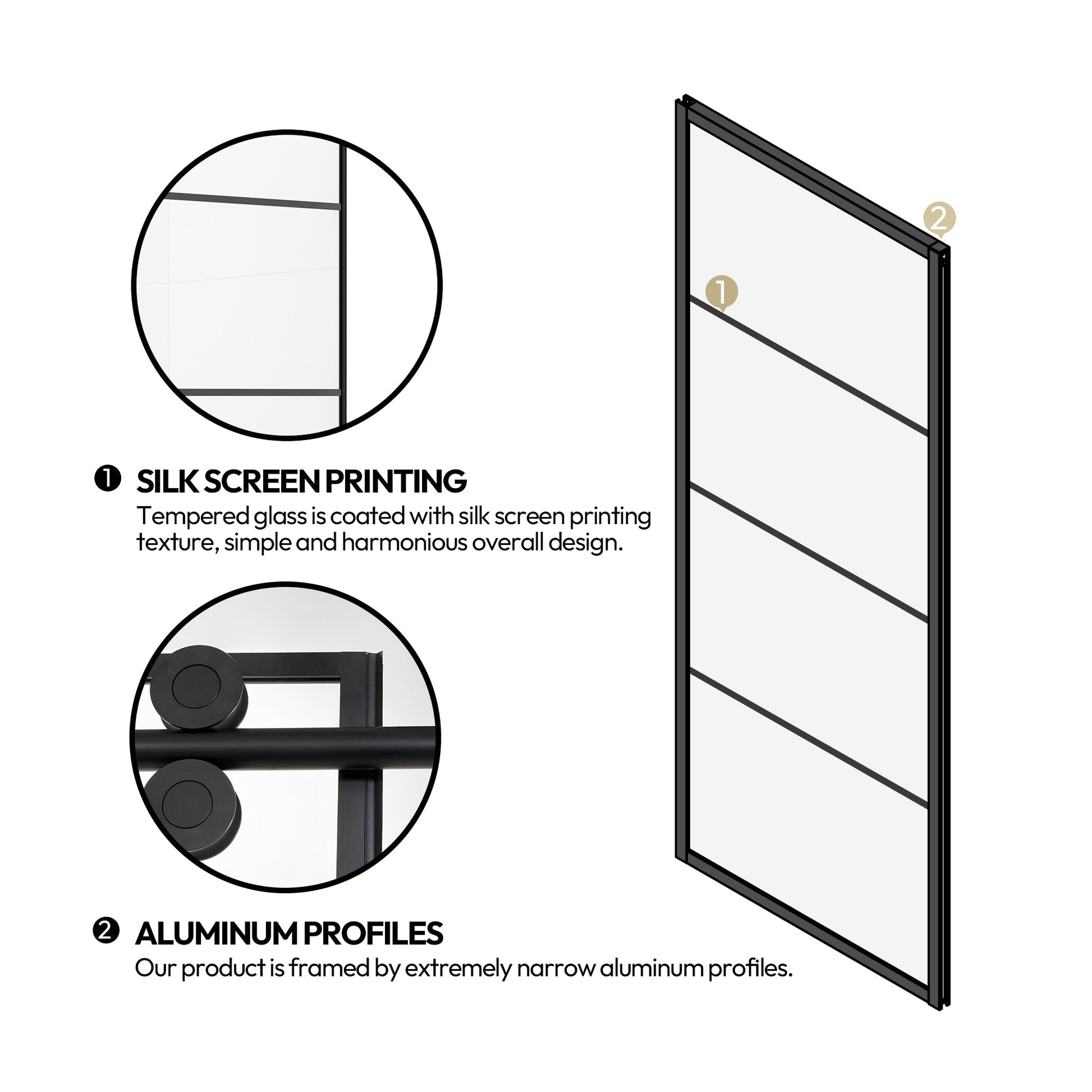 Losar Single Sliding Frameless Shower Door in Matte Black