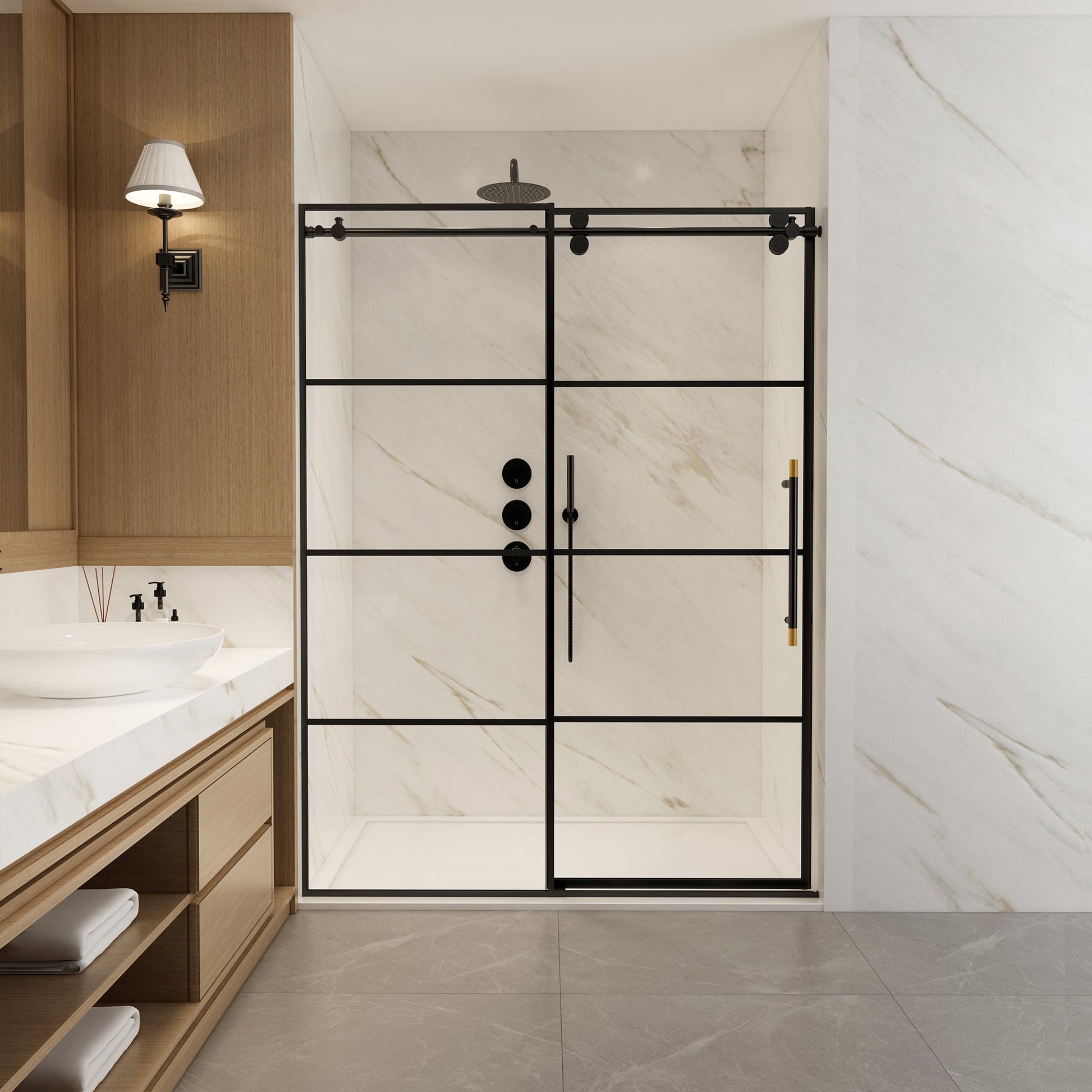 Losar Single Sliding Frameless Shower Door in Matte Black