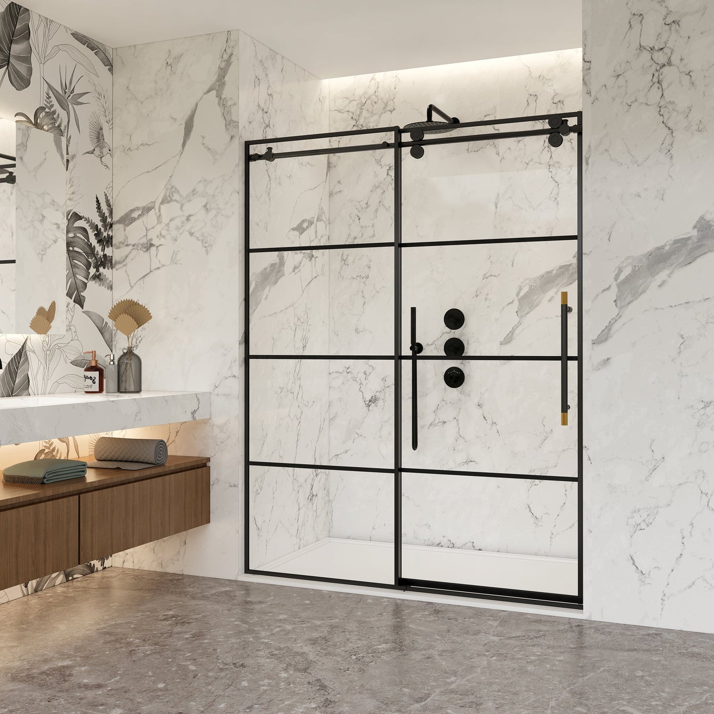 Losar Single Sliding Frameless Shower Door in Matte Black