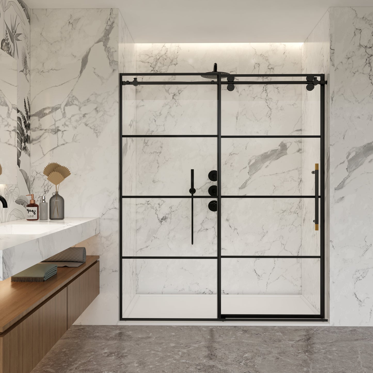 Losar Single Sliding Frameless Shower Door in Matte Black