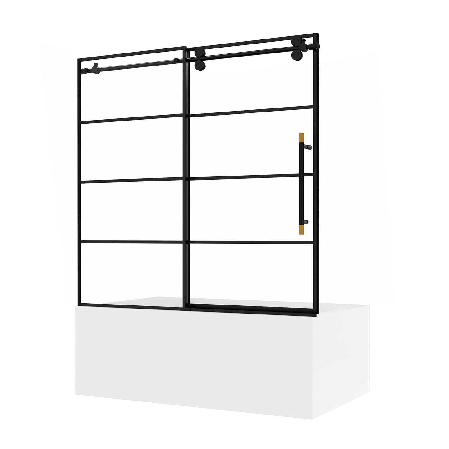 Losar 60" W x 66" H Sliding Frameless Bathtub Shower Door Tempered Glass in Matte Black
