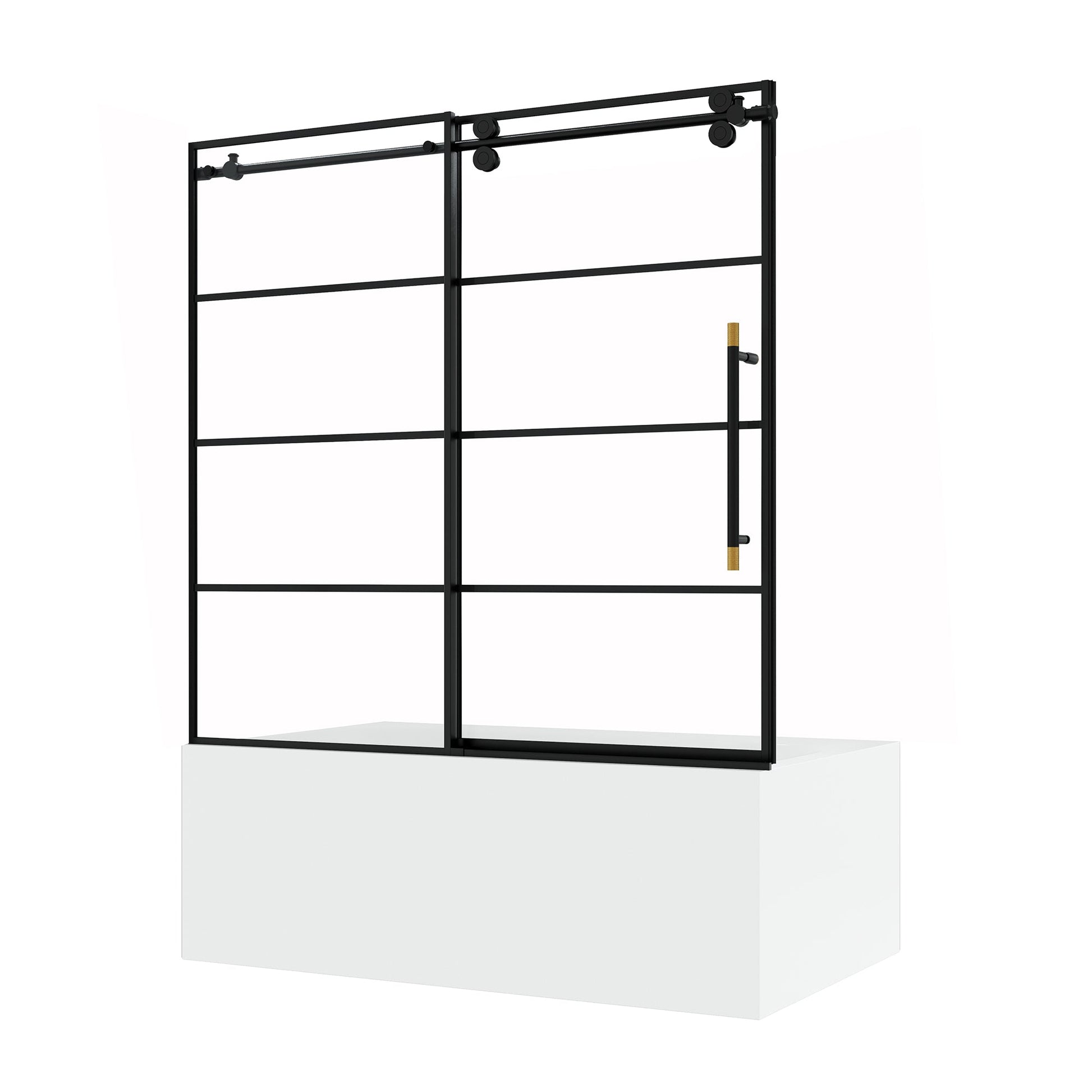 Losar 60" W x 66" H Sliding Frameless Bathtub Shower Door Tempered Glass in Matte Black