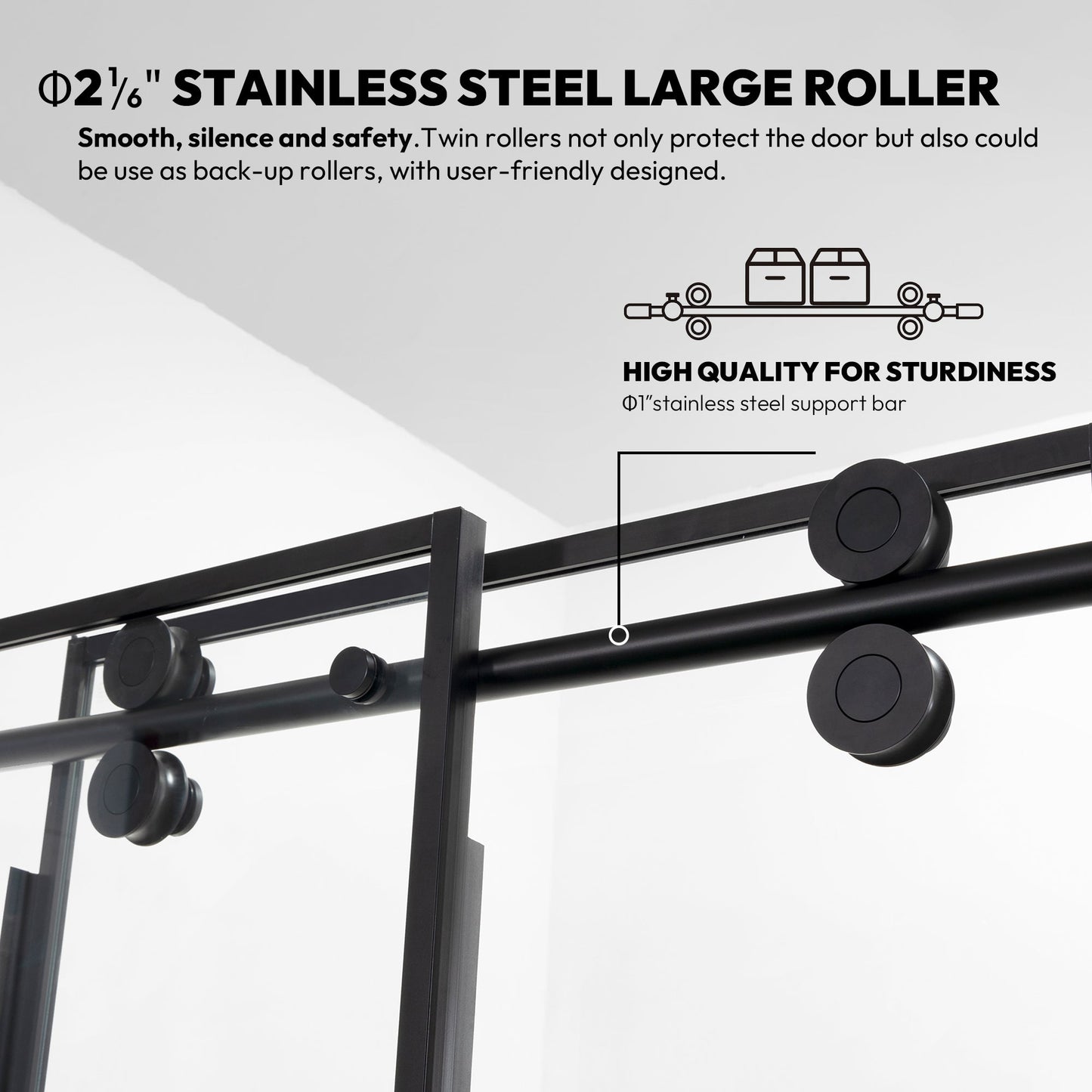 Losar 60" W x 66" H Sliding Frameless Bathtub Shower Door Tempered Glass in Matte Black