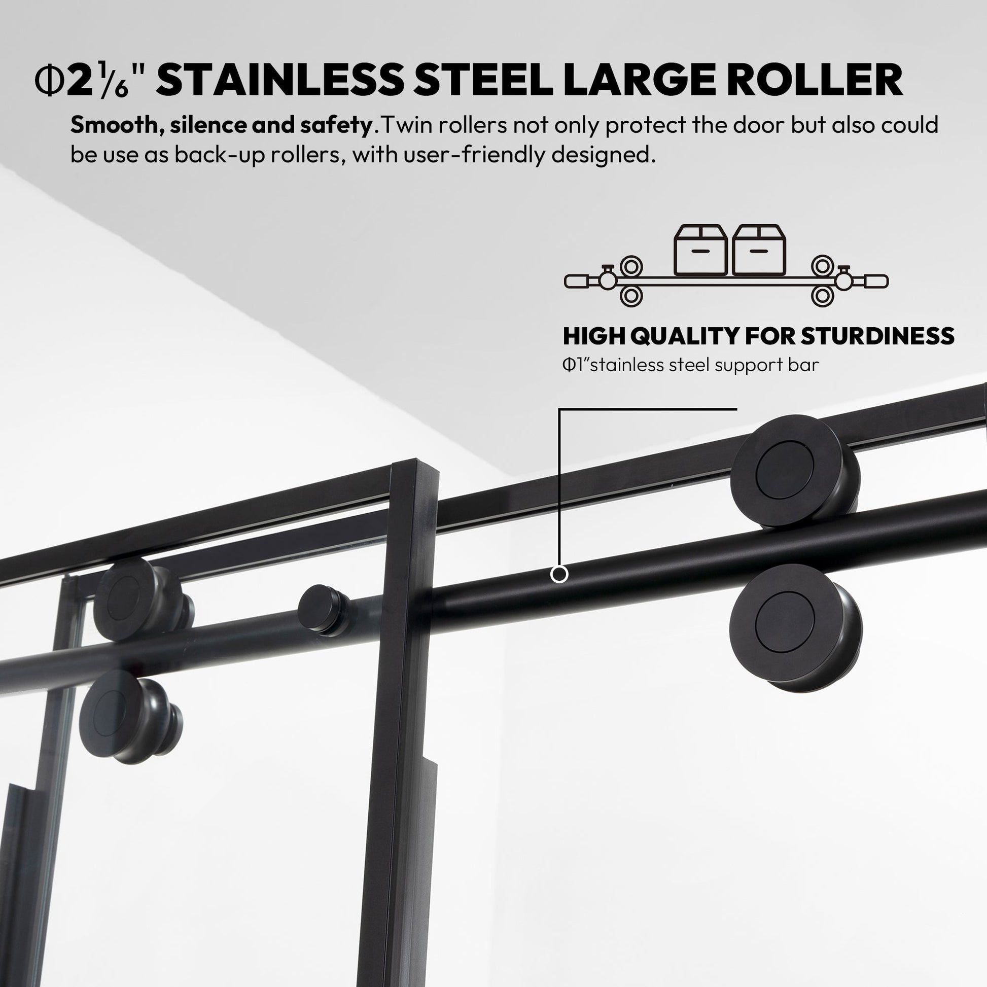 Losar 60" W x 66" H Sliding Frameless Bathtub Shower Door Tempered Glass in Matte Black