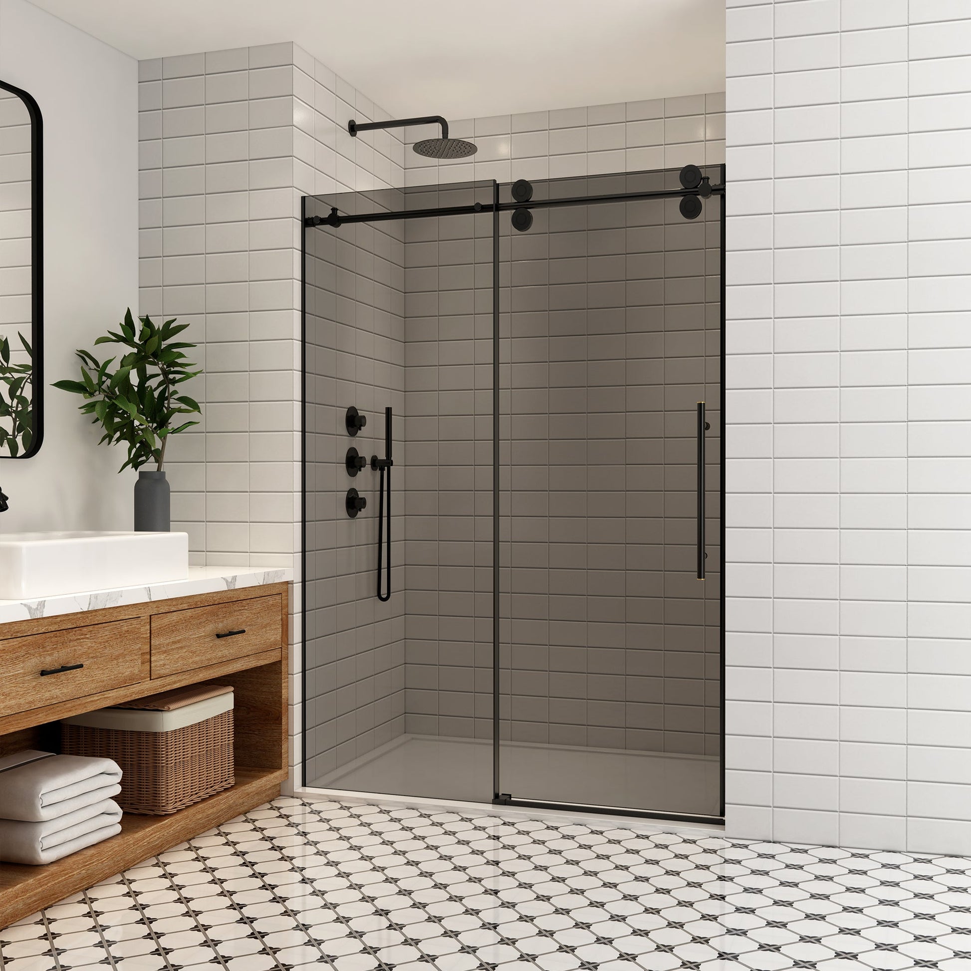 Echarri Single Sliding Frameless Shower Door in Matte Black