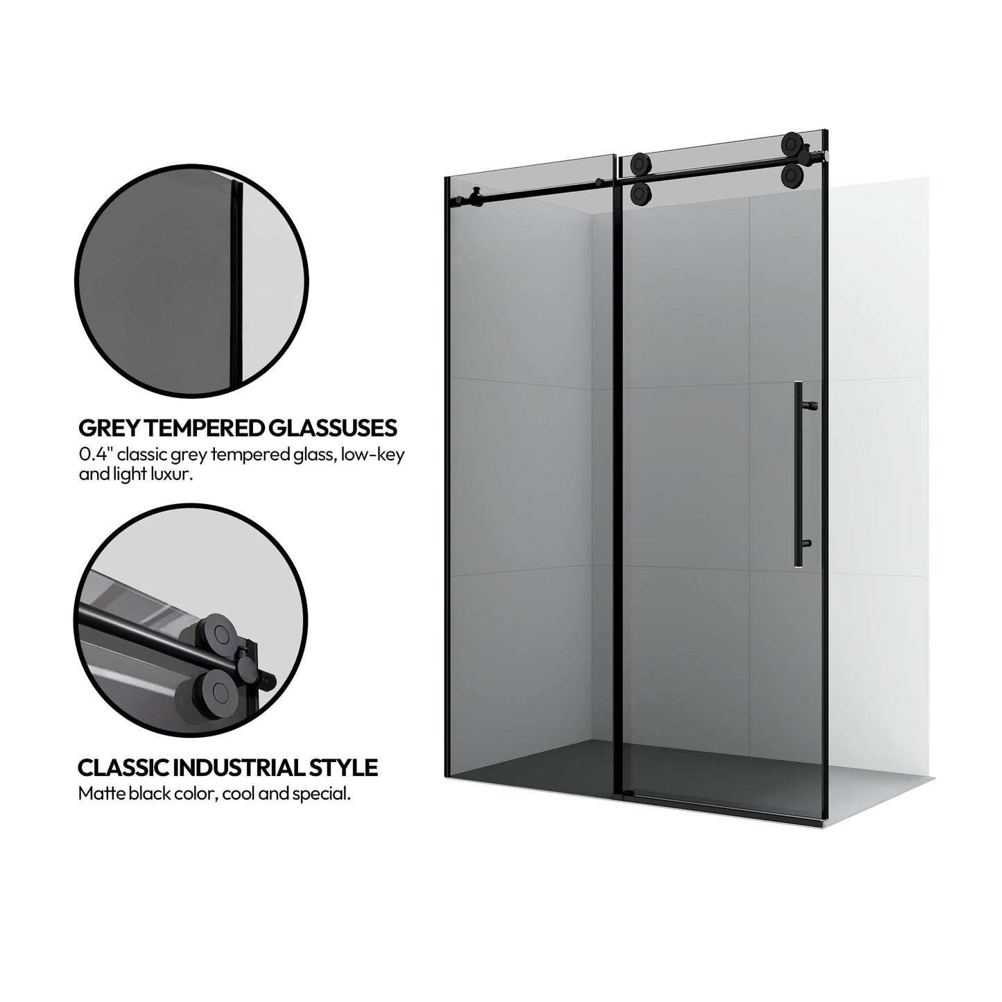 Echarri Single Sliding Frameless Shower Door in Matte Black