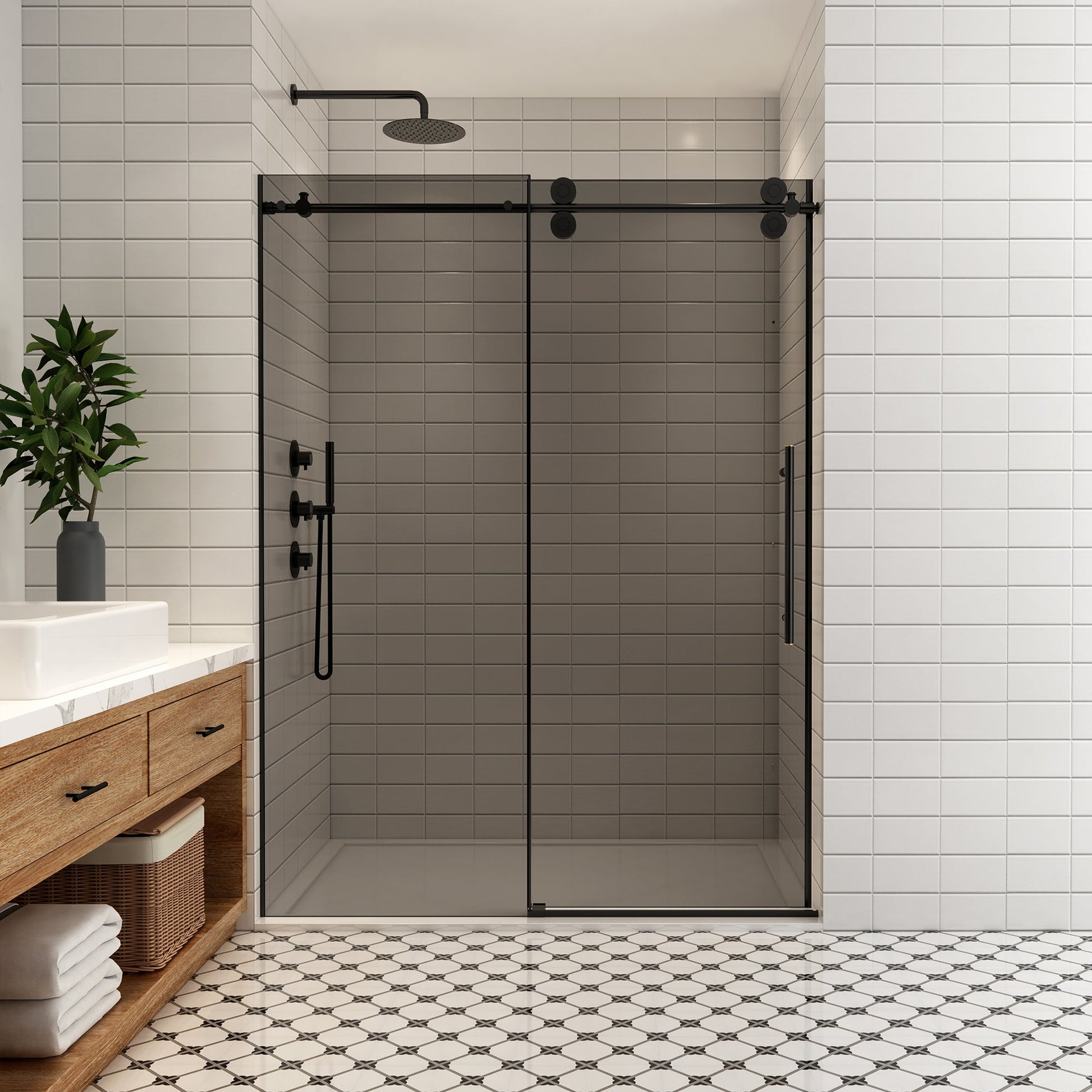 Echarri Single Sliding Frameless Shower Door in Matte Black