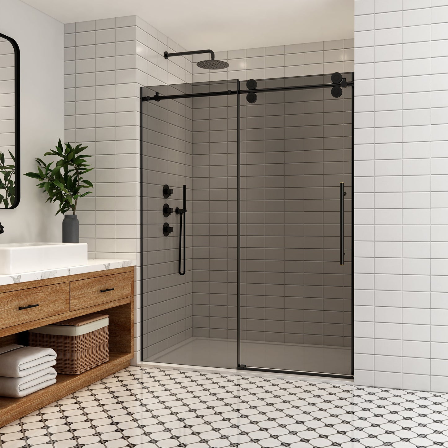 Echarri Single Sliding Frameless Shower Door in Matte Black