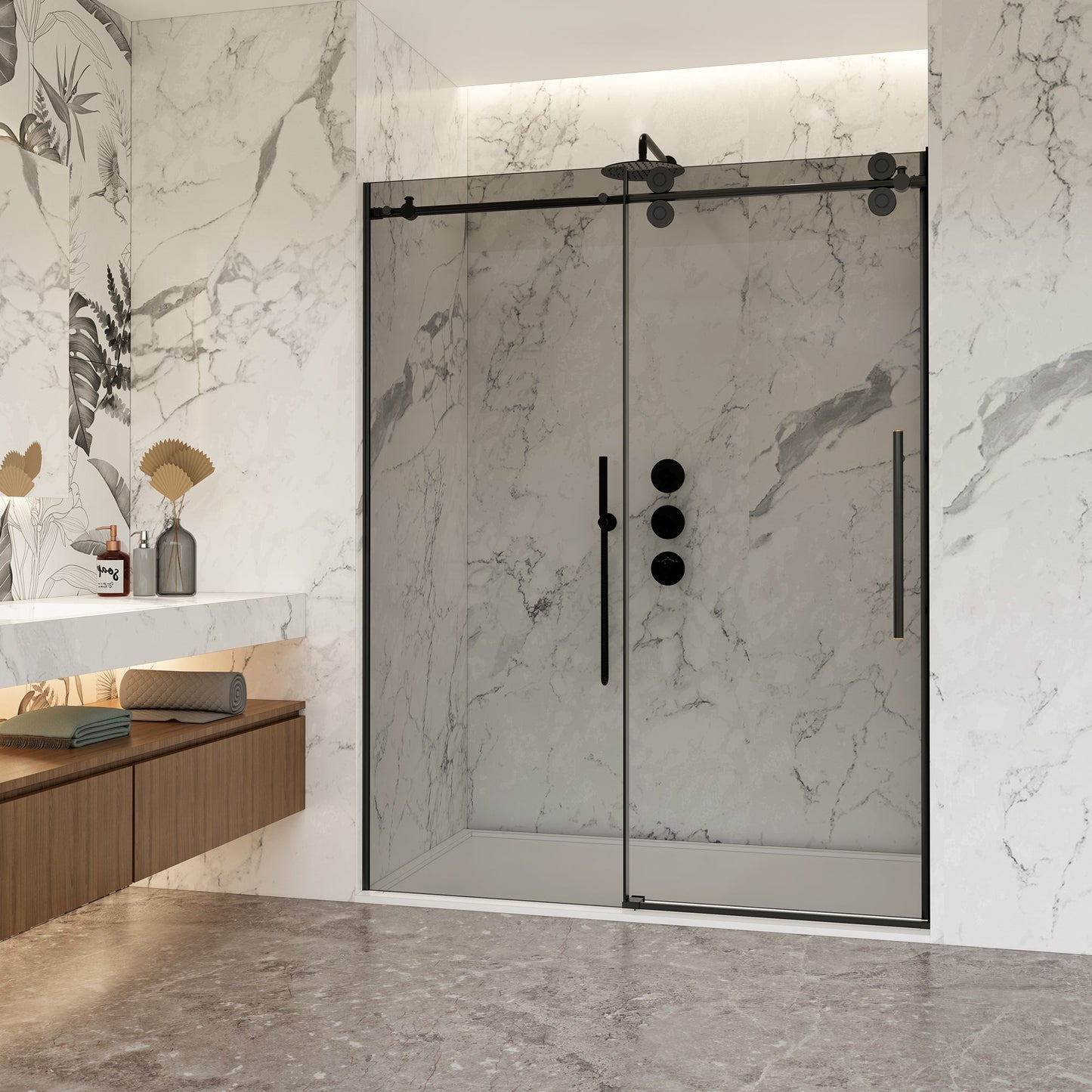 Echarri Single Sliding Frameless Shower Door in Matte Black