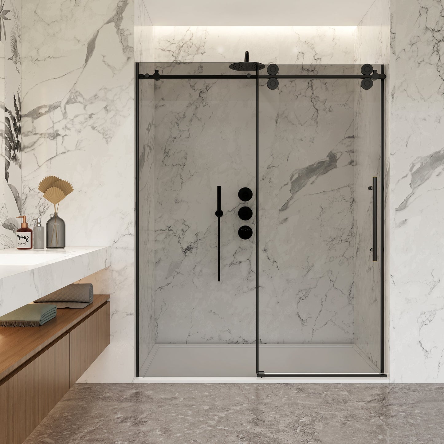 Echarri Single Sliding Frameless Shower Door in Matte Black