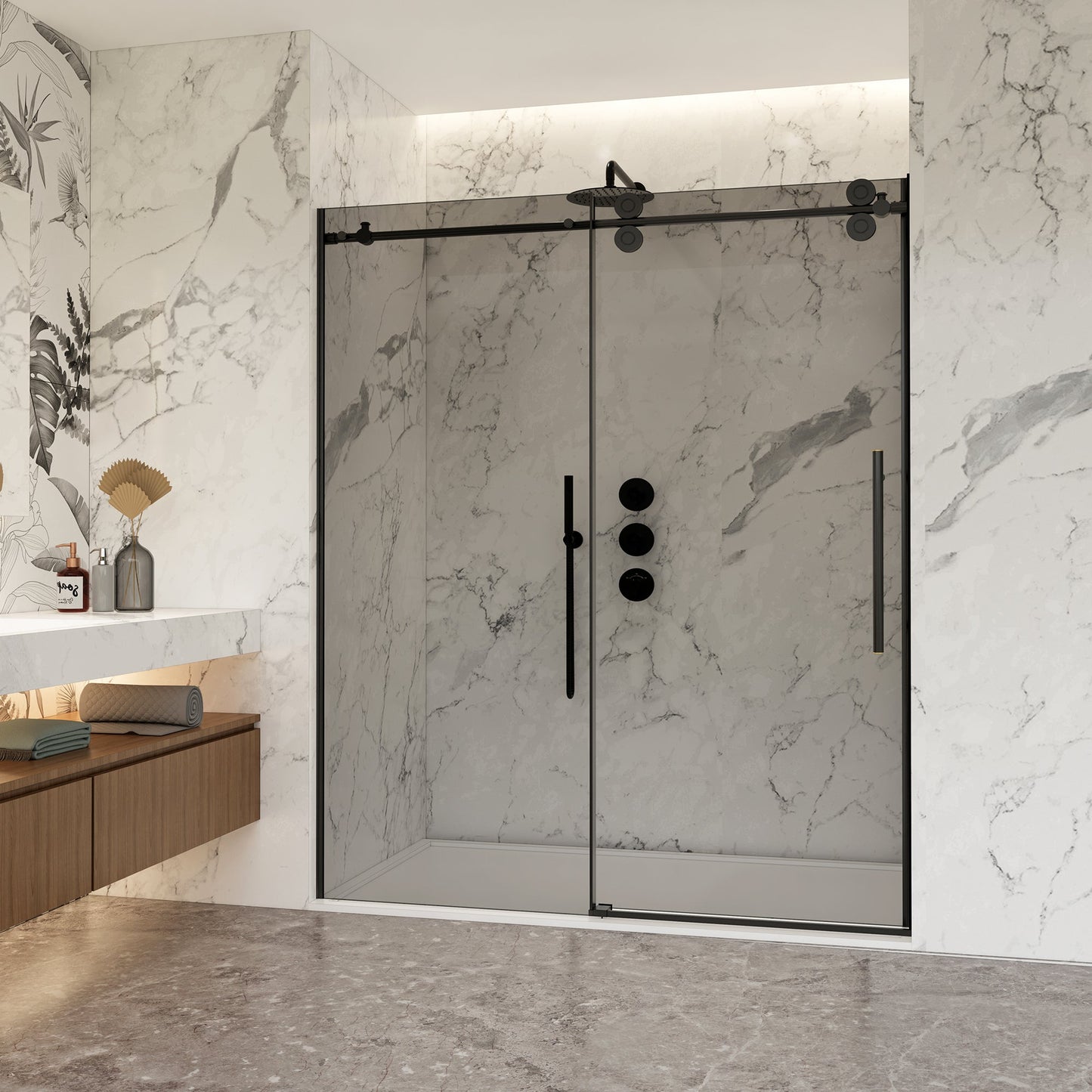 Echarri Single Sliding Frameless Shower Door in Matte Black