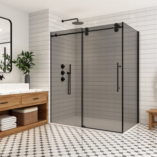 Echarri Rectangle Single Sliding Frameless Shower Enclosure in Matte Black
