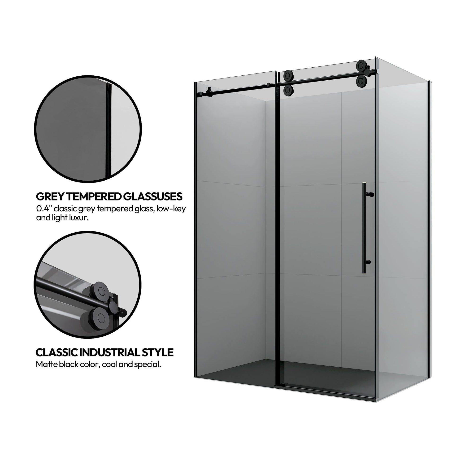 Echarri Rectangle Single Sliding Frameless Shower Enclosure in Matte Black