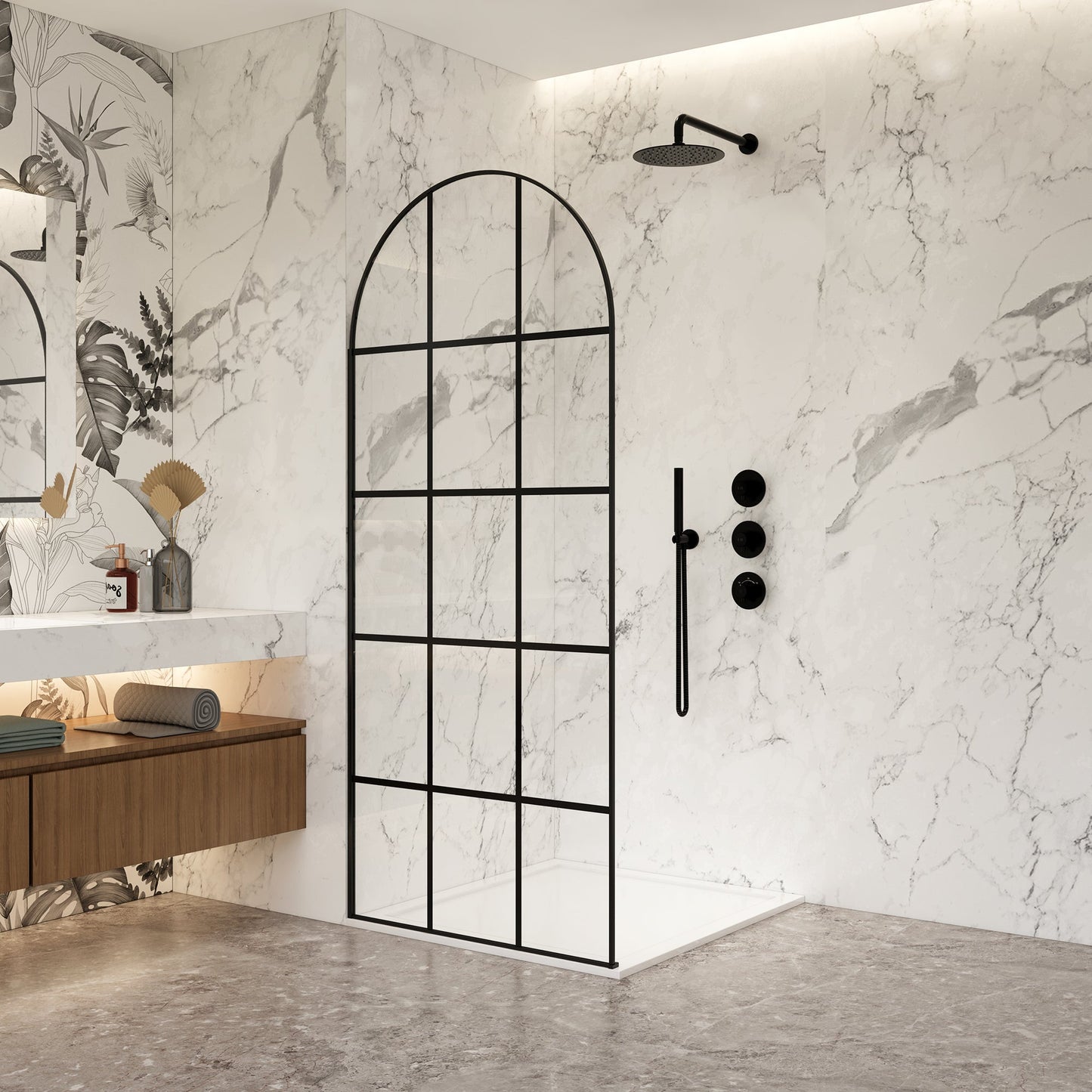 Aranaz 34" W x 78" H Fixed Single Panel Frameless Shower Door in Matte Black with Clear Glass