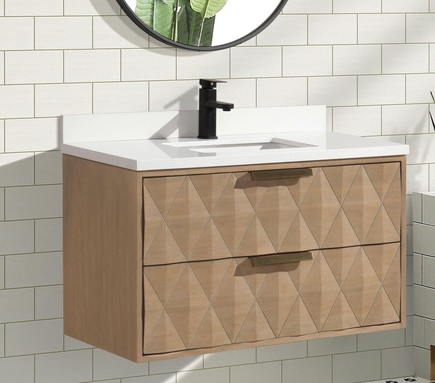 Diamond 36" Floating Bathroom Vanity White Oak