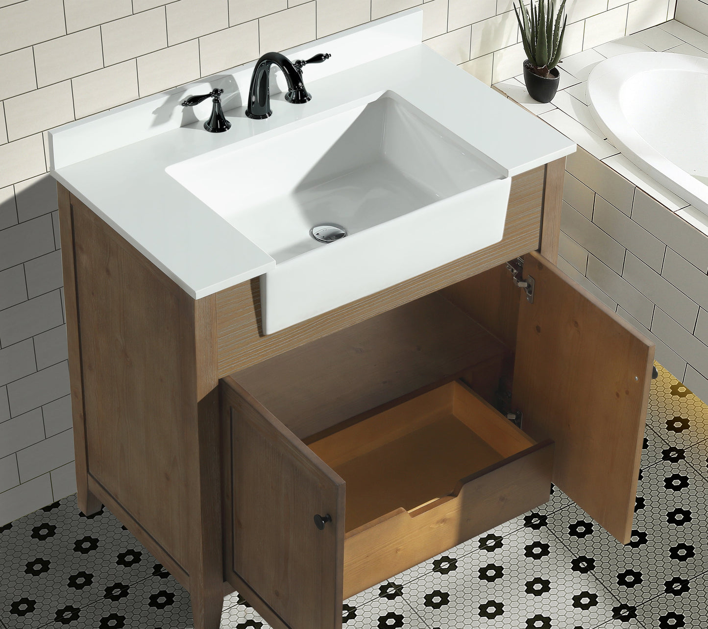 Sally 36" Bathroom Vanity Weathered Fir - White Engineered Countertop