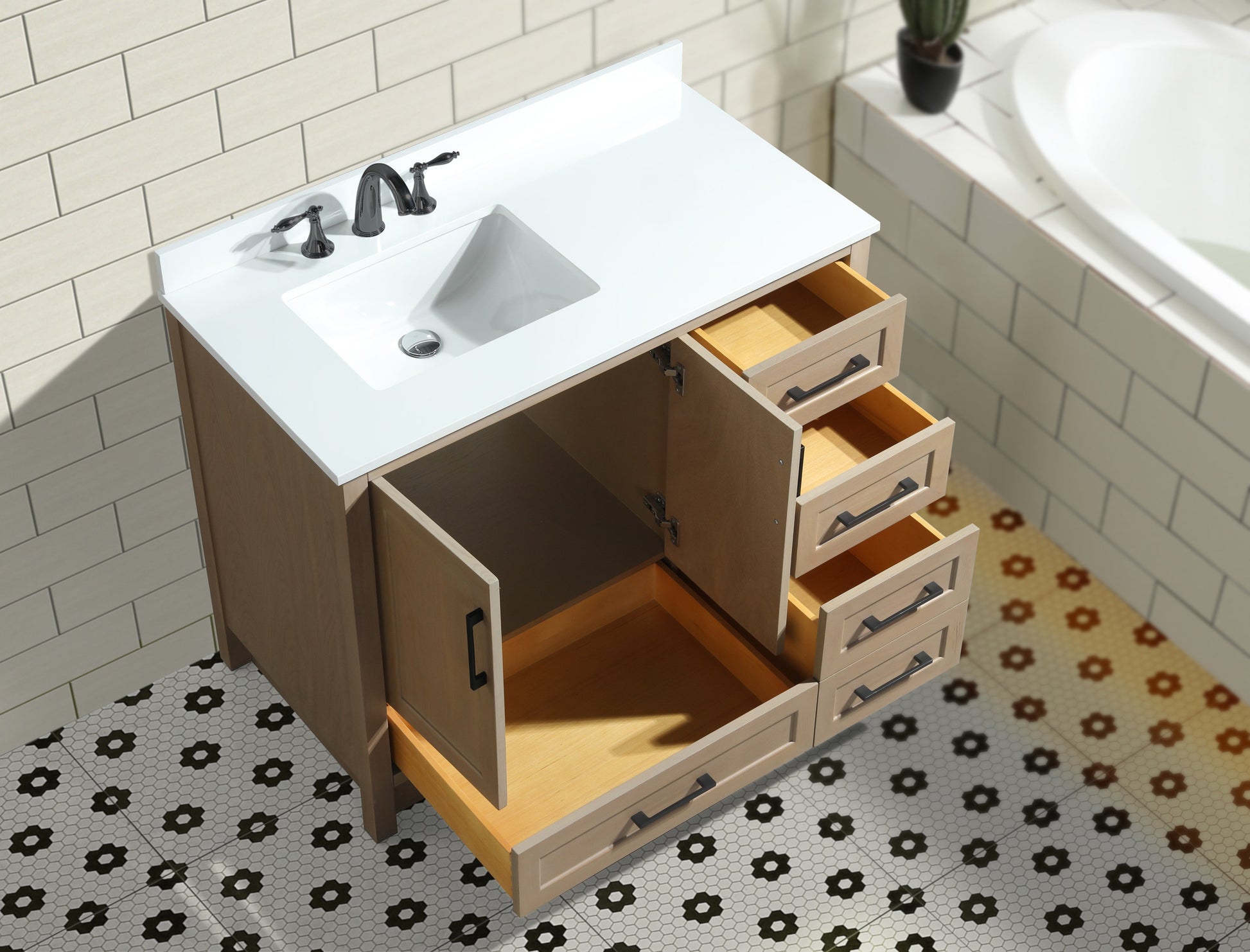 Huntington 42" Bathroom Vanity Oak Gray - White Engineered Countertop