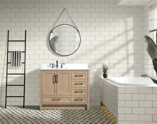 Huntington 42" Bathroom Vanity Oak Gray - White Engineered Countertop