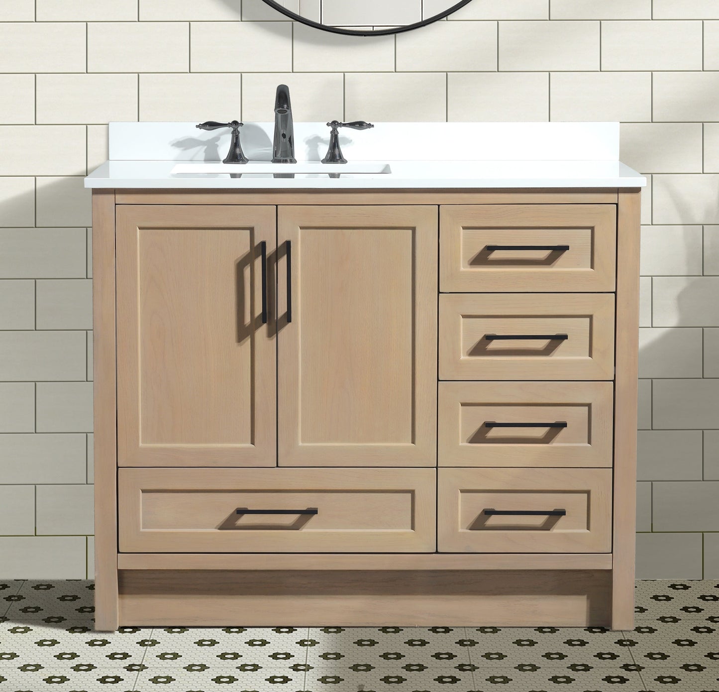 Huntington 42" Bathroom Vanity Oak Gray - White Engineered Countertop