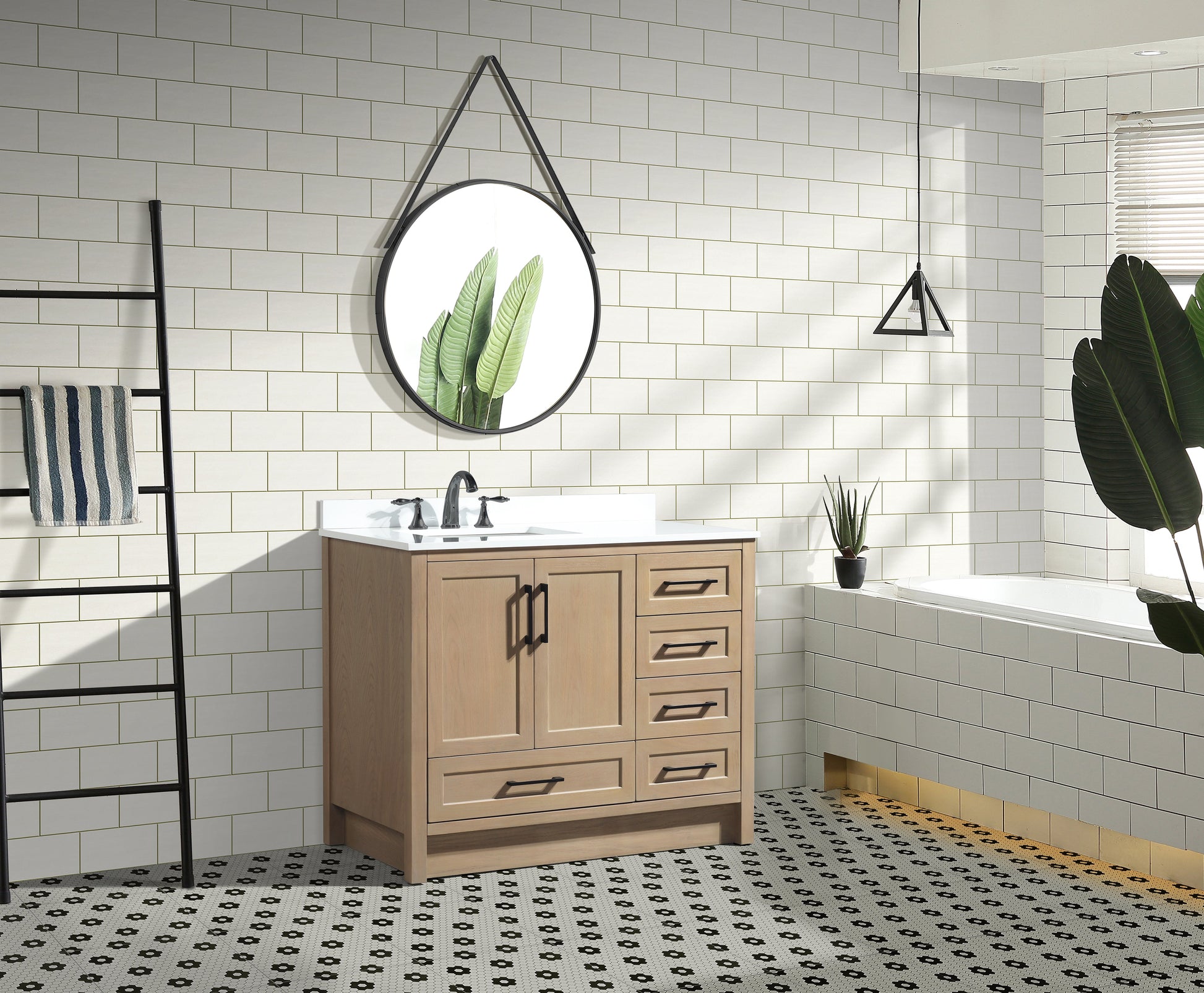 Huntington 42" Bathroom Vanity Oak Gray - White Engineered Countertop