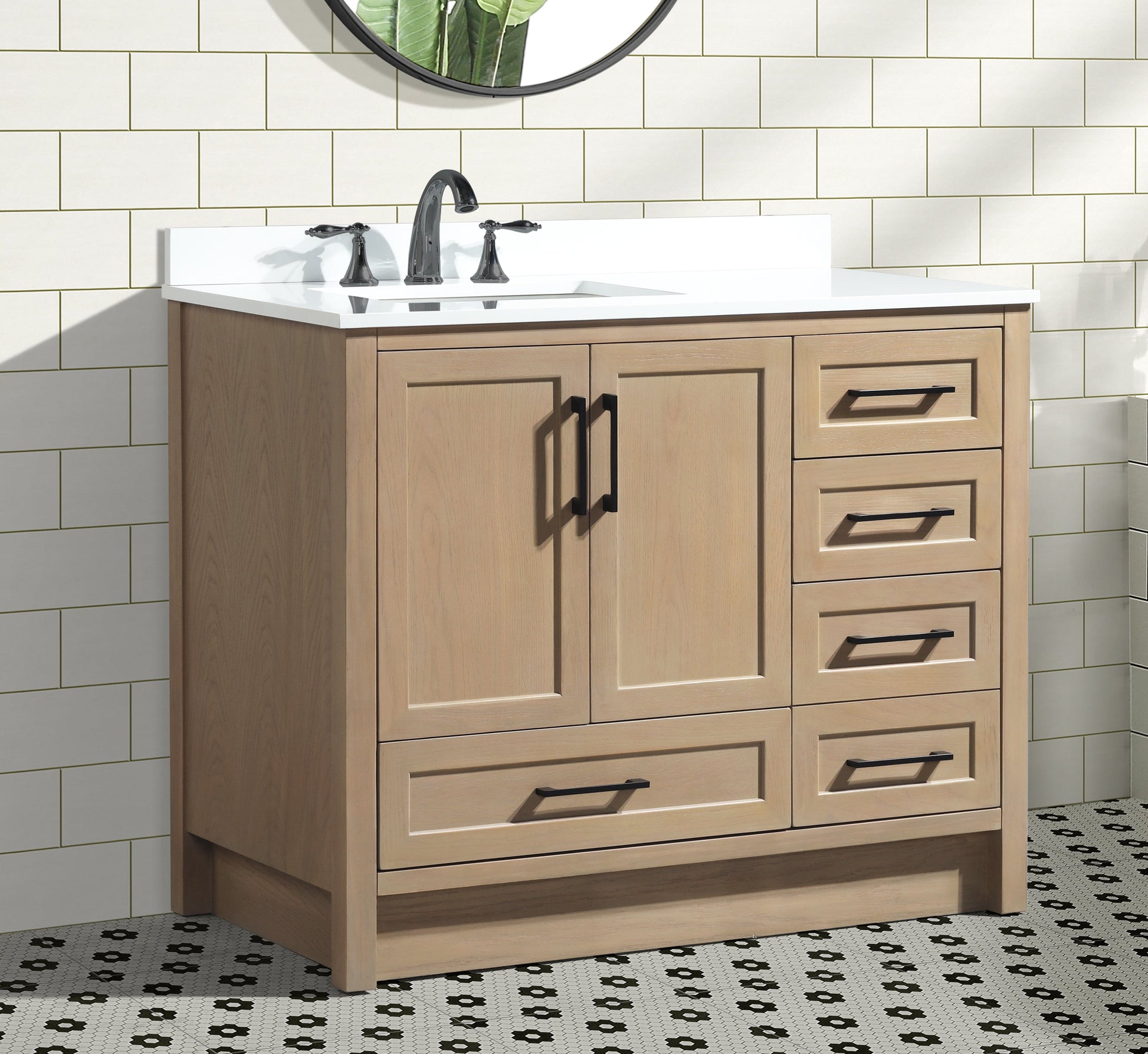 Huntington 42" Bathroom Vanity Oak Gray - White Engineered Countertop