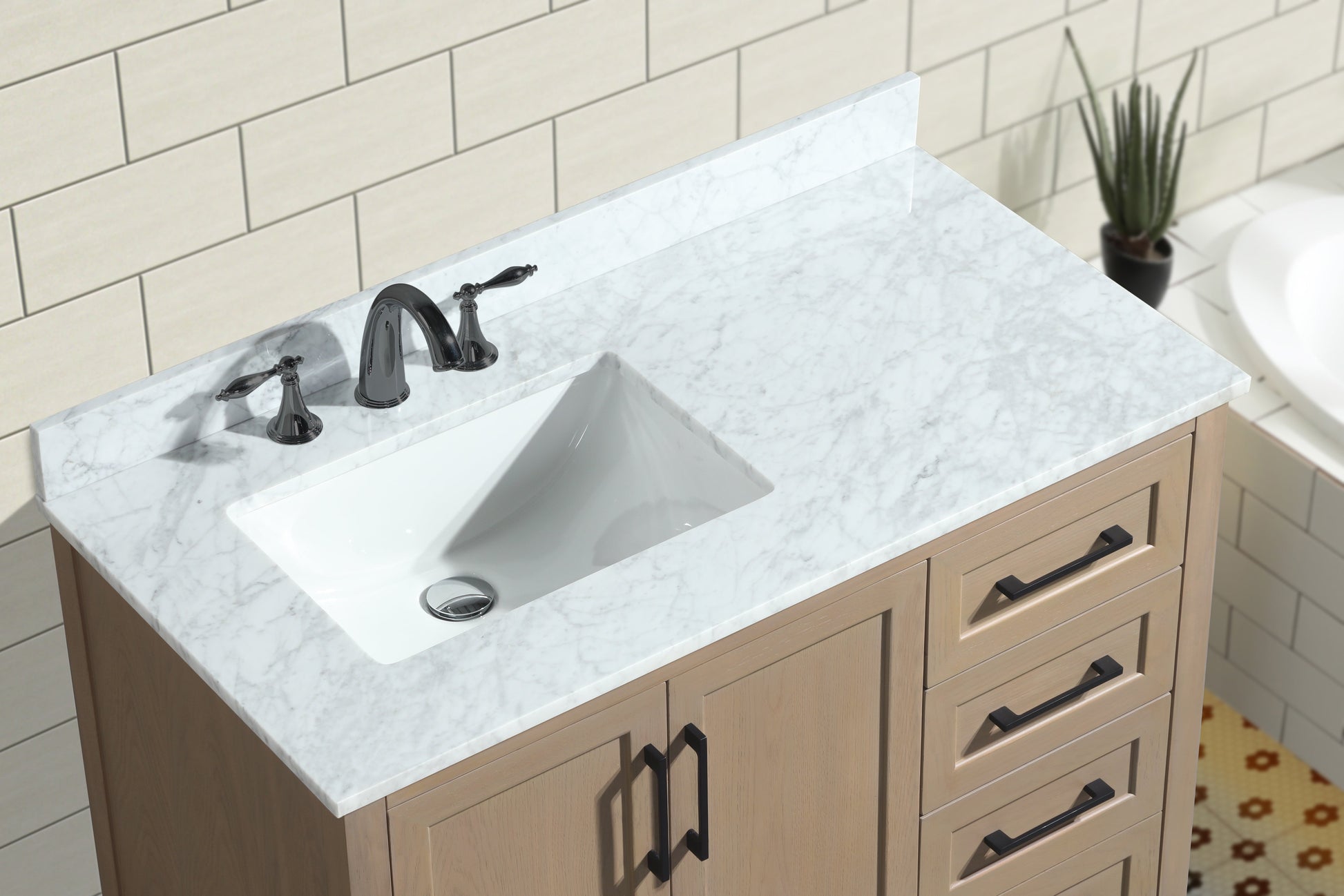 Huntington 42" Bathroom Vanity Oak Gray - Carrara Marble Countertop