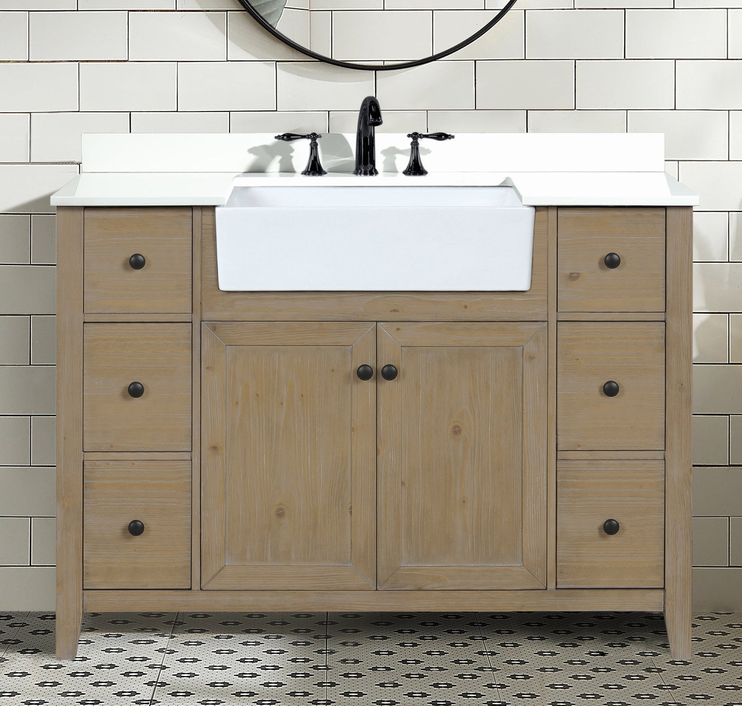 Sally 48" Bathroom Vanity Weathered Fir - White Engineered Countertop